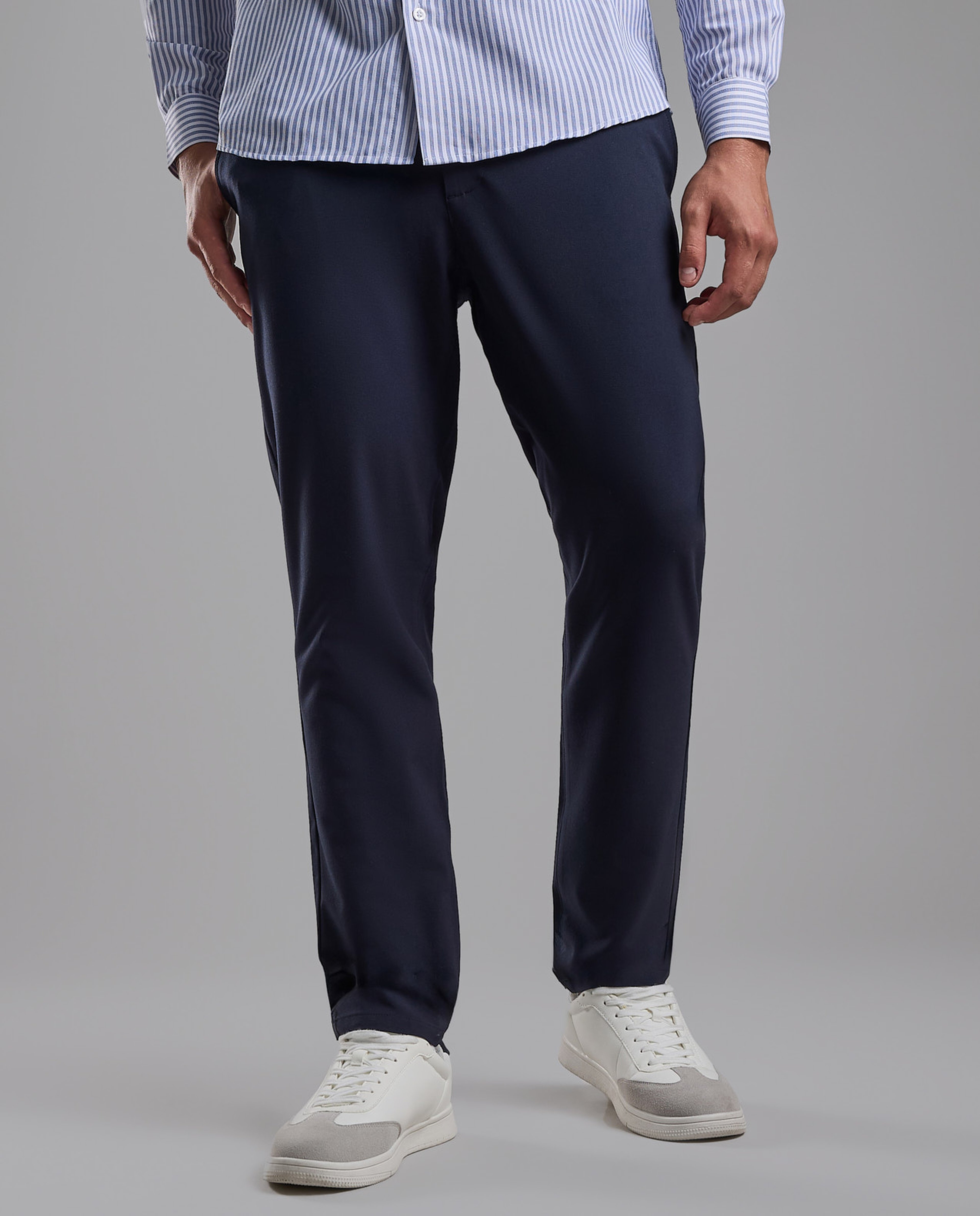 Solid Relaxed Fit Pants with Button Closure