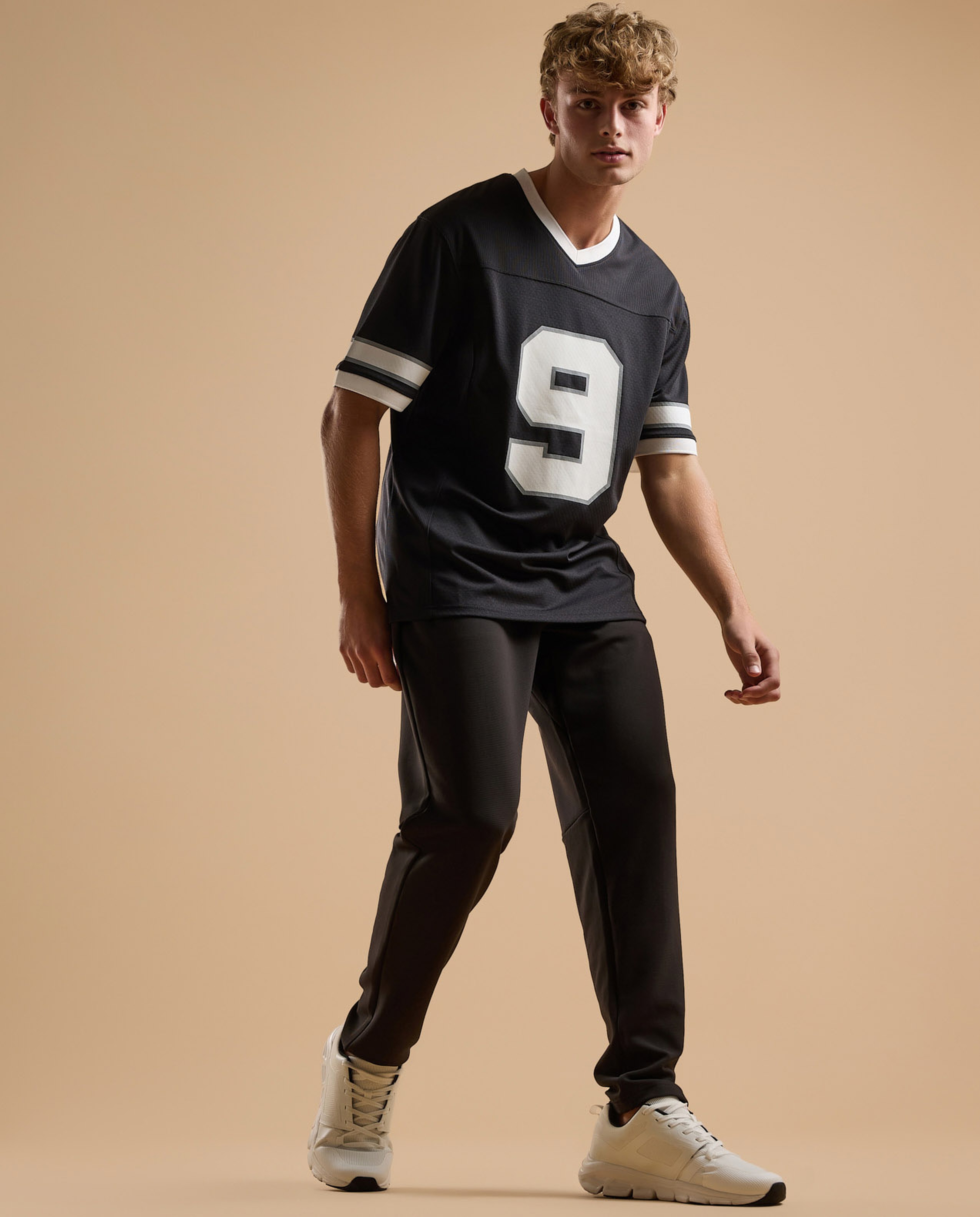 Print Detail Active T-Shirt with V-Neck and Short Sleeves