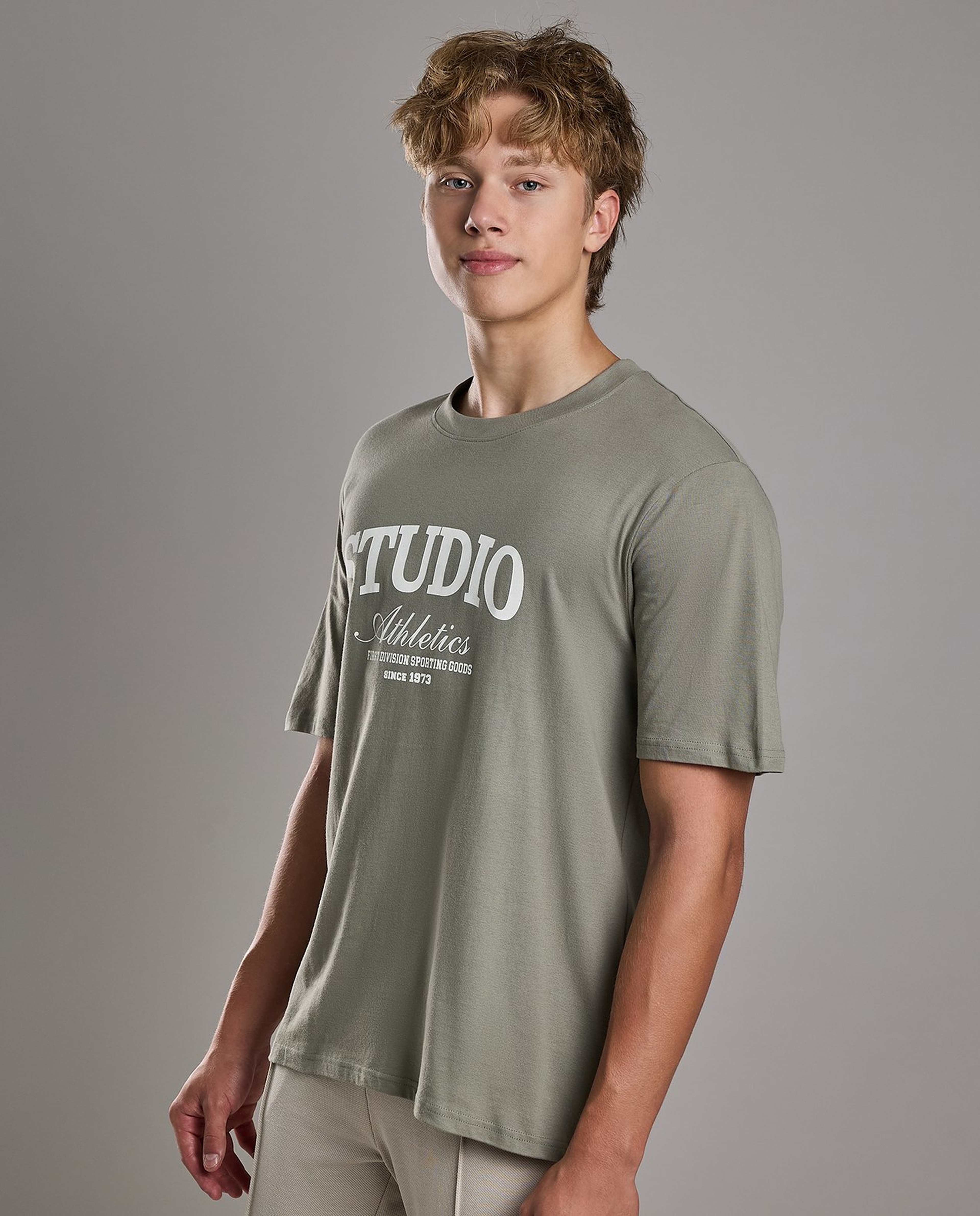 Typography Print T-Shirt with Crew Neck and Short Sleeves