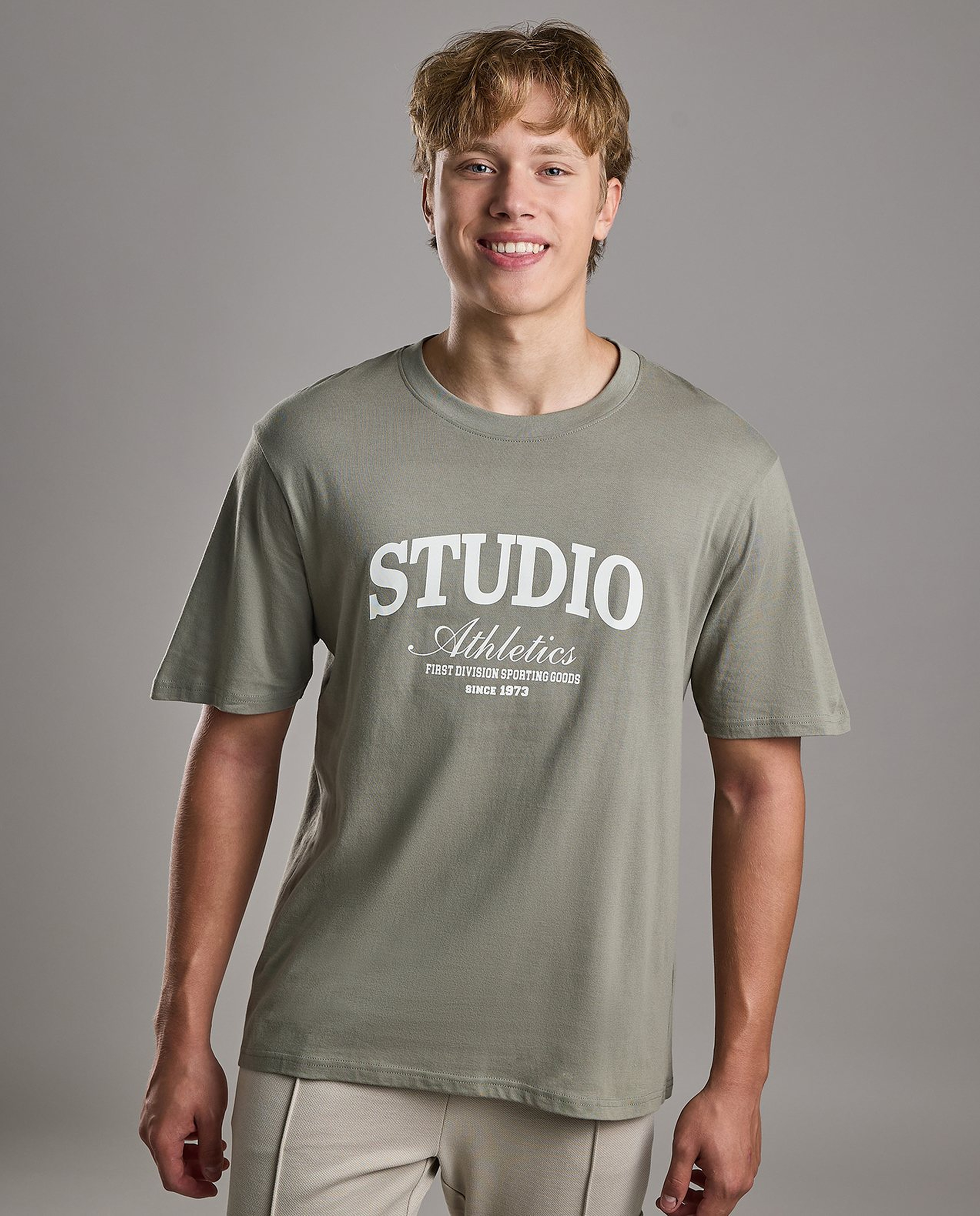 Typography Print T-Shirt with Crew Neck and Short Sleeves