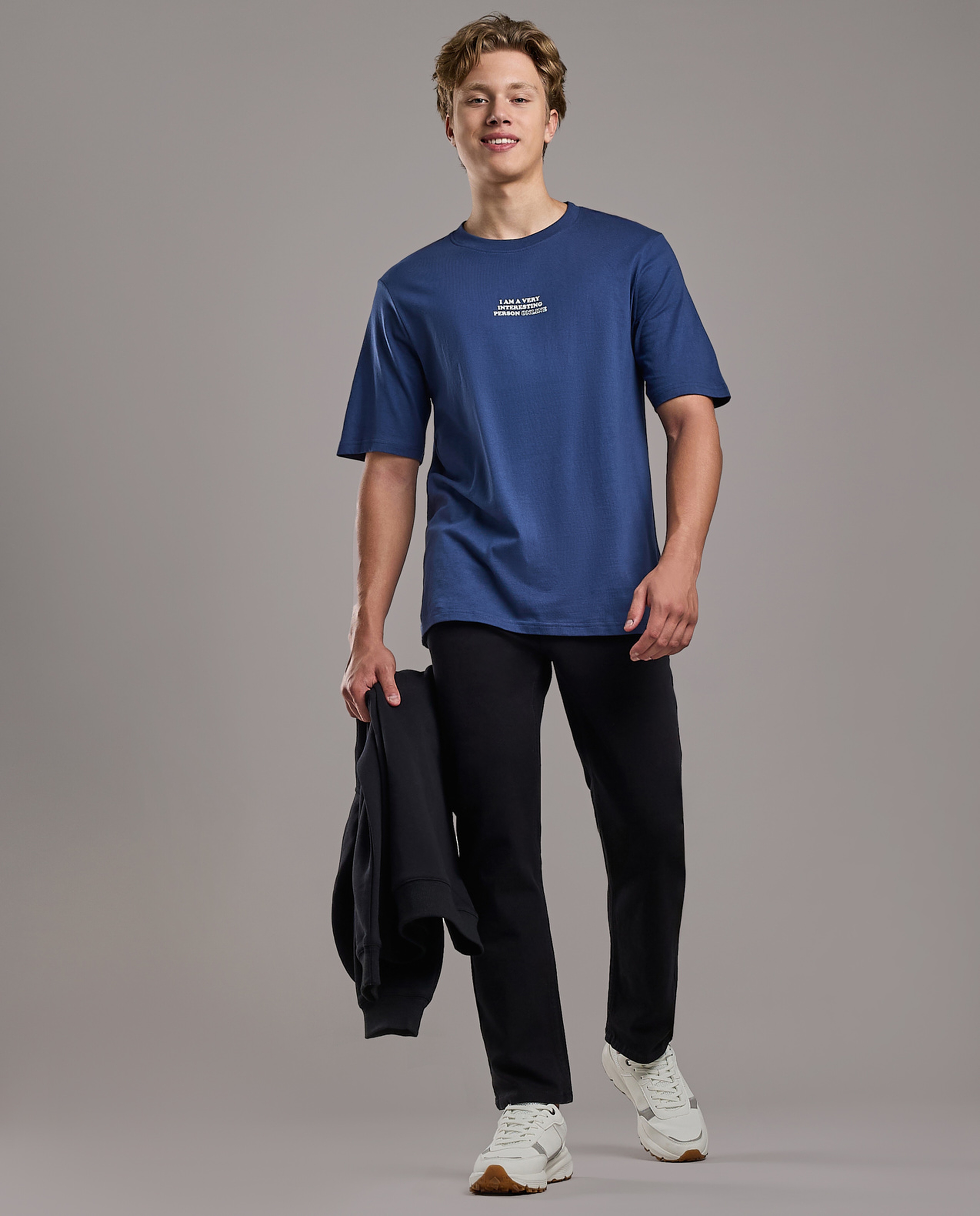 Typography Print T-Shirt with Crew Neck and Short Sleeves