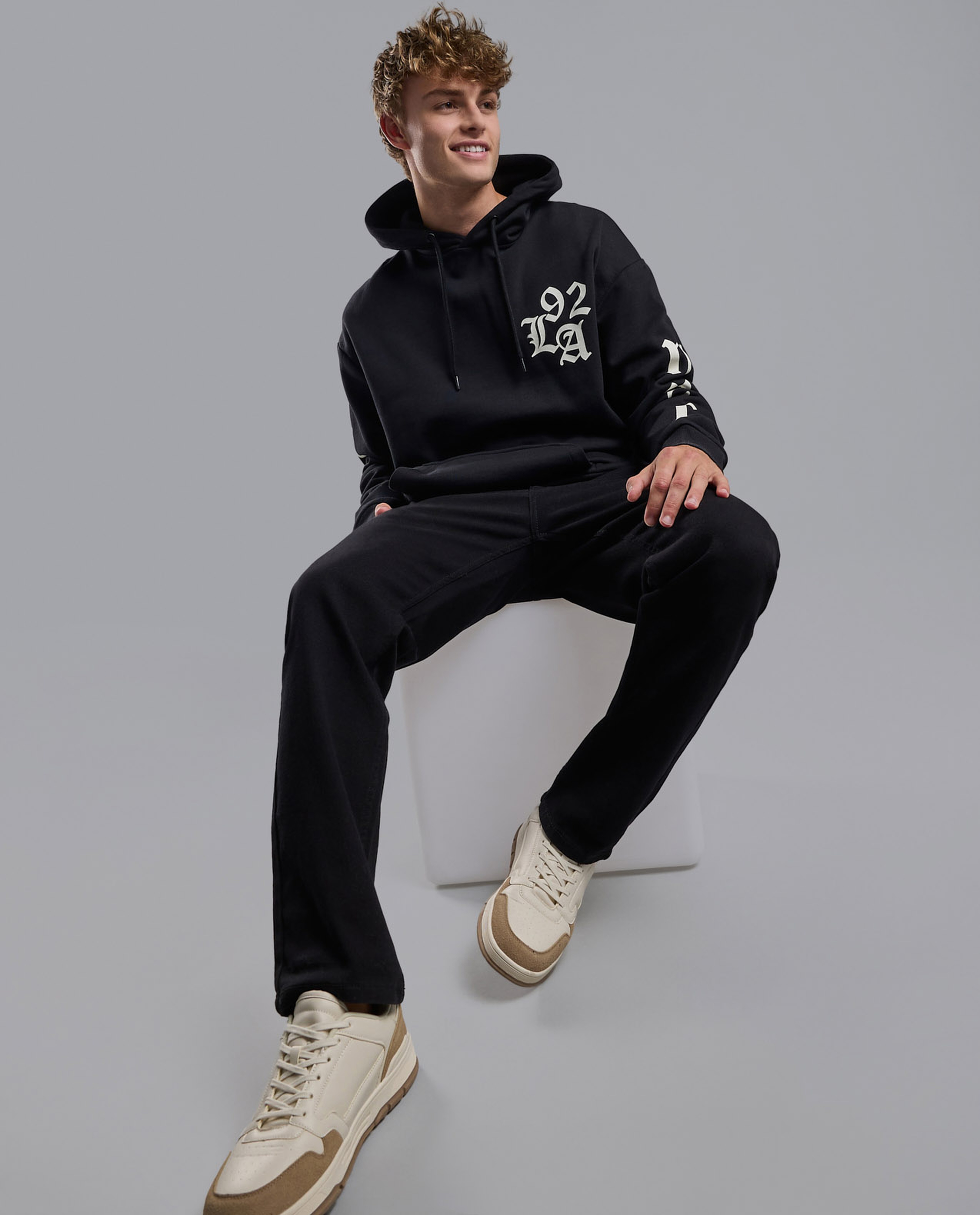 Printed Hoodie with Long Sleeves