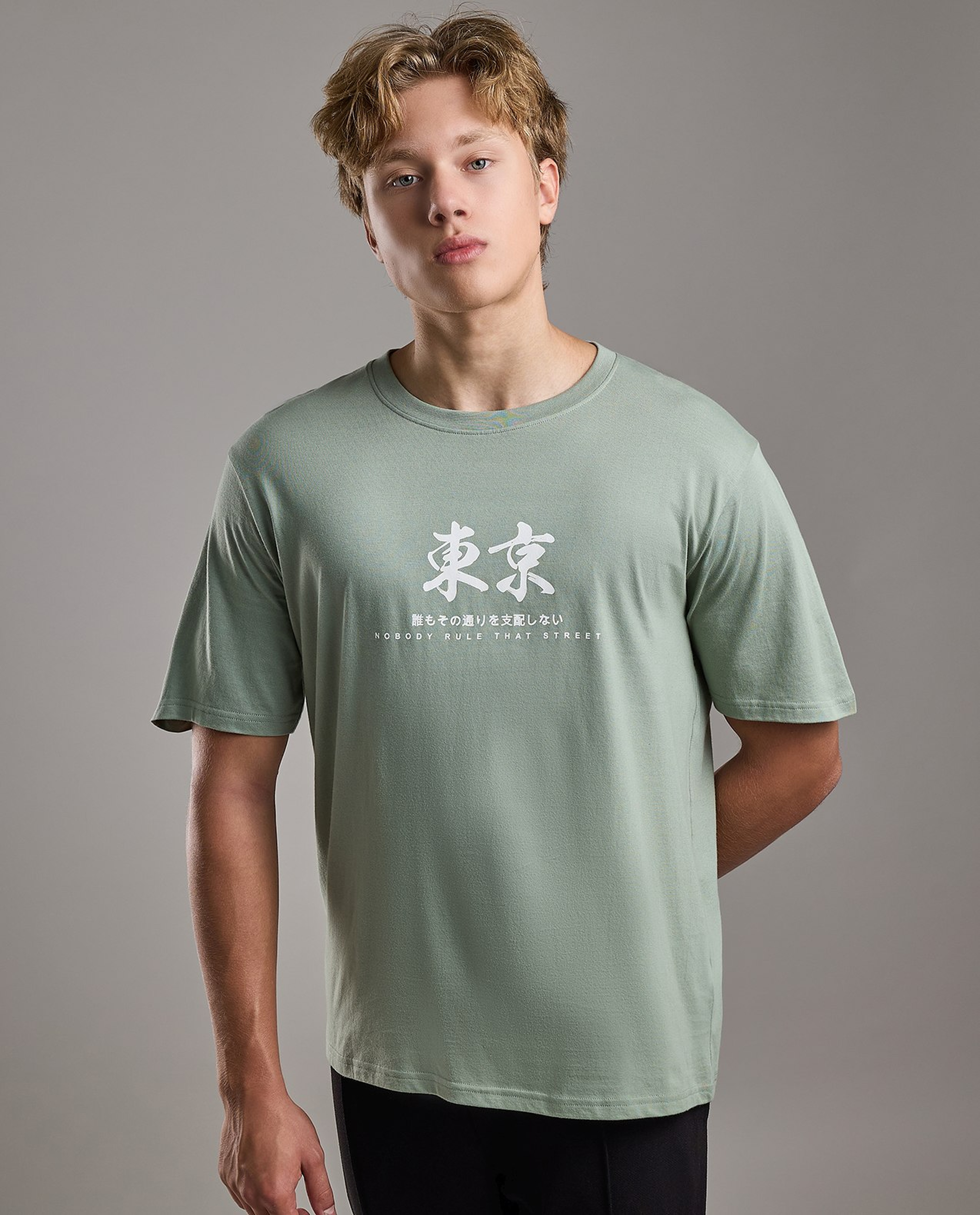 Typography Print T-Shirt with Crew Neck and Short Sleeves