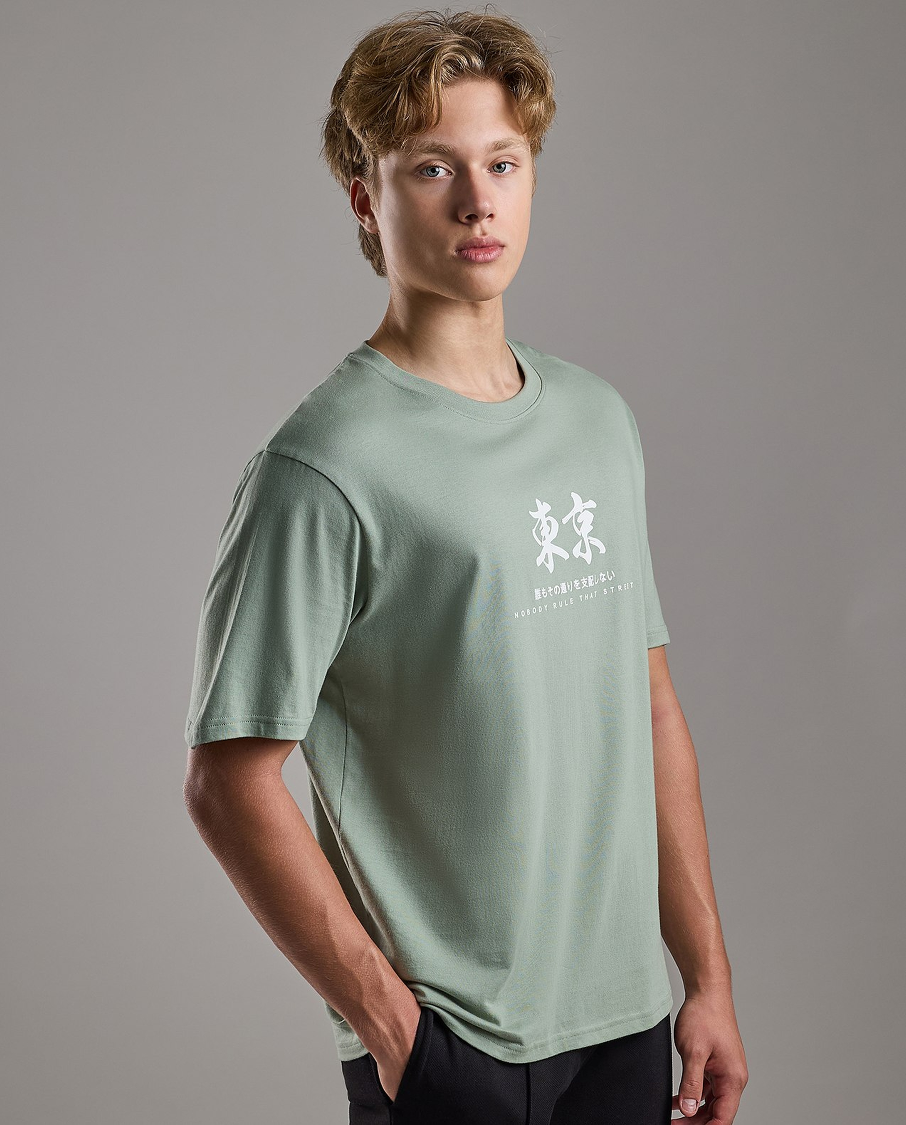 Typography Print T-Shirt with Crew Neck and Short Sleeves