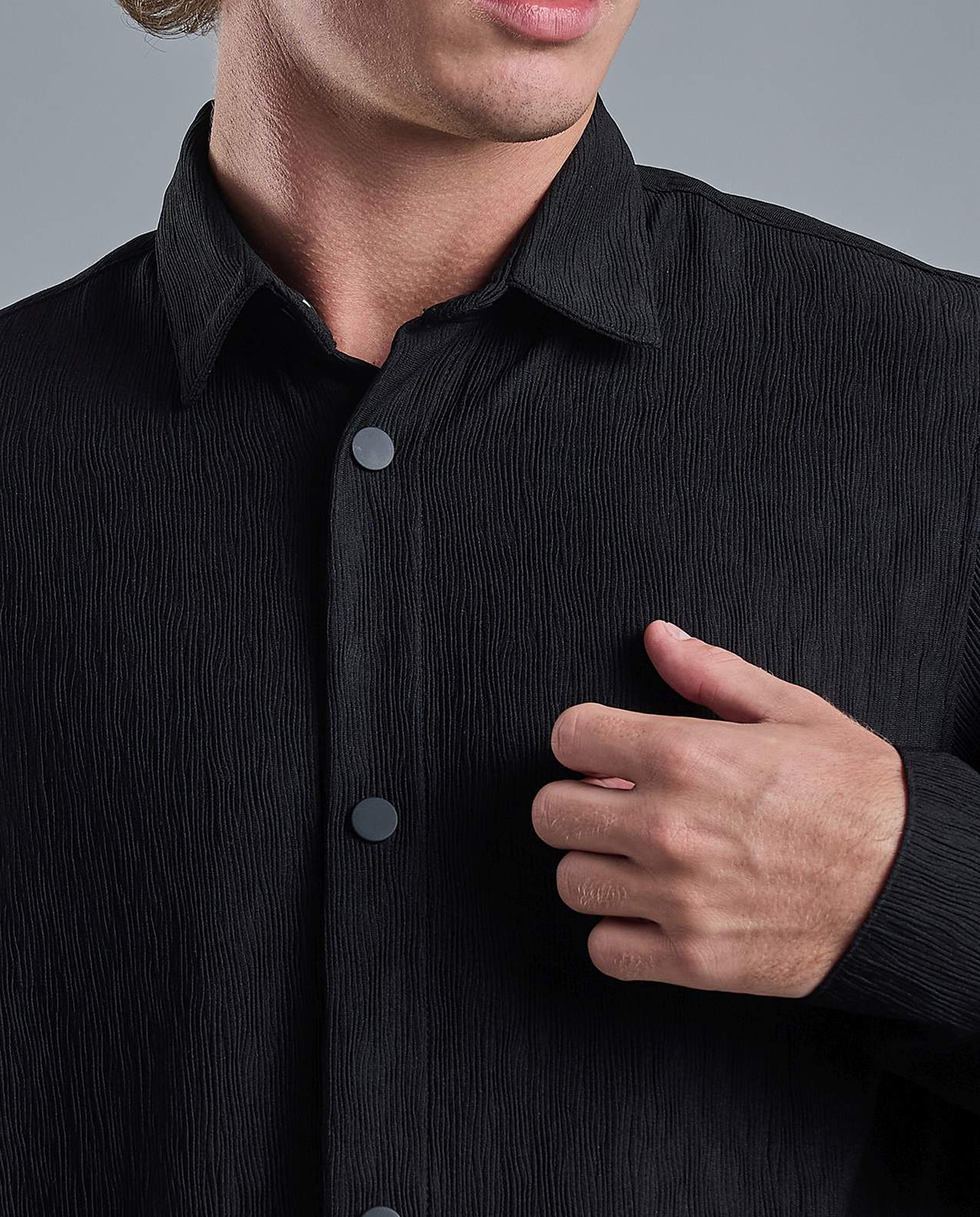 Textured Shirt with Classic Collar and Long Sleeves