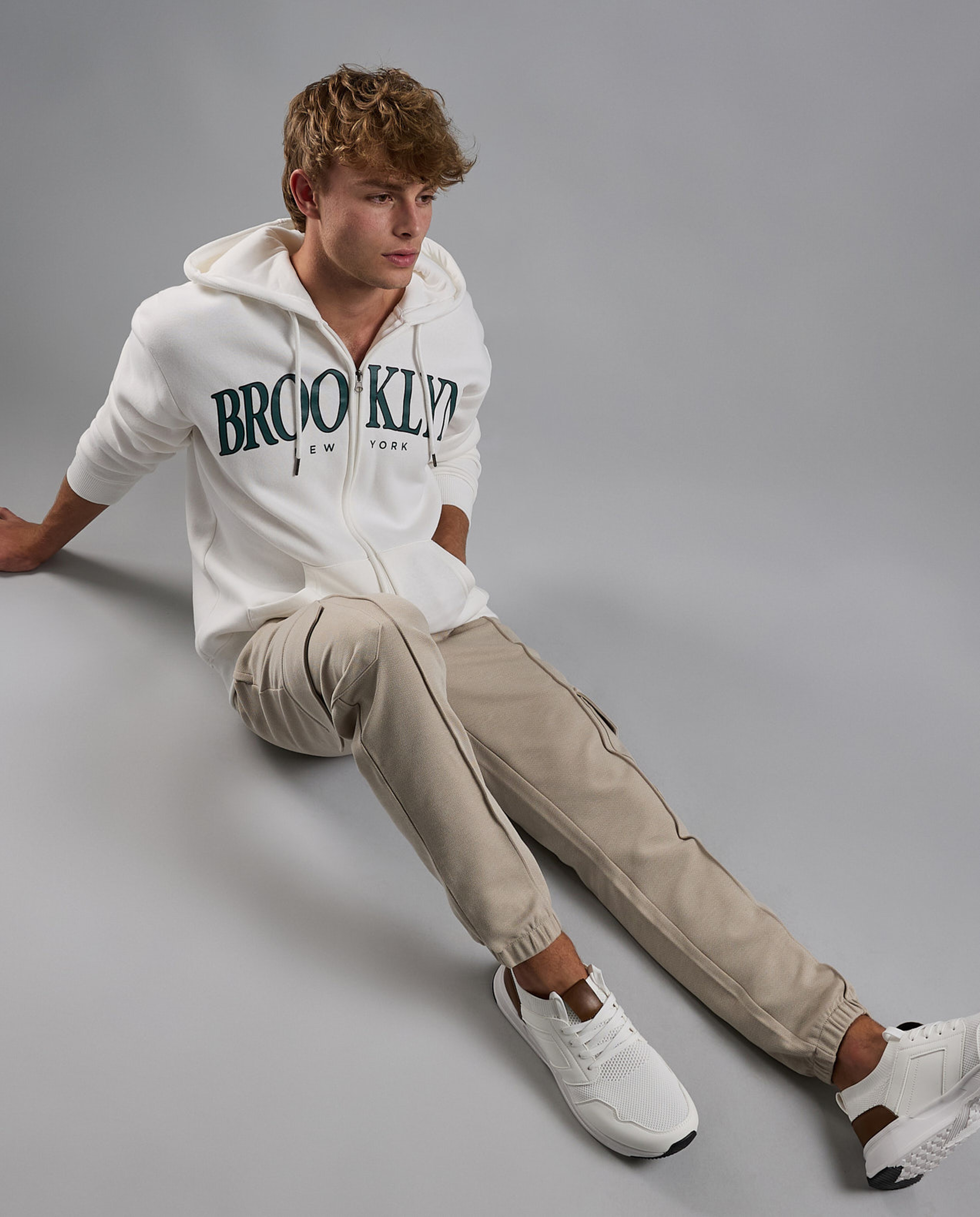 Typography Print Hooded Jacket with Zipper Closure