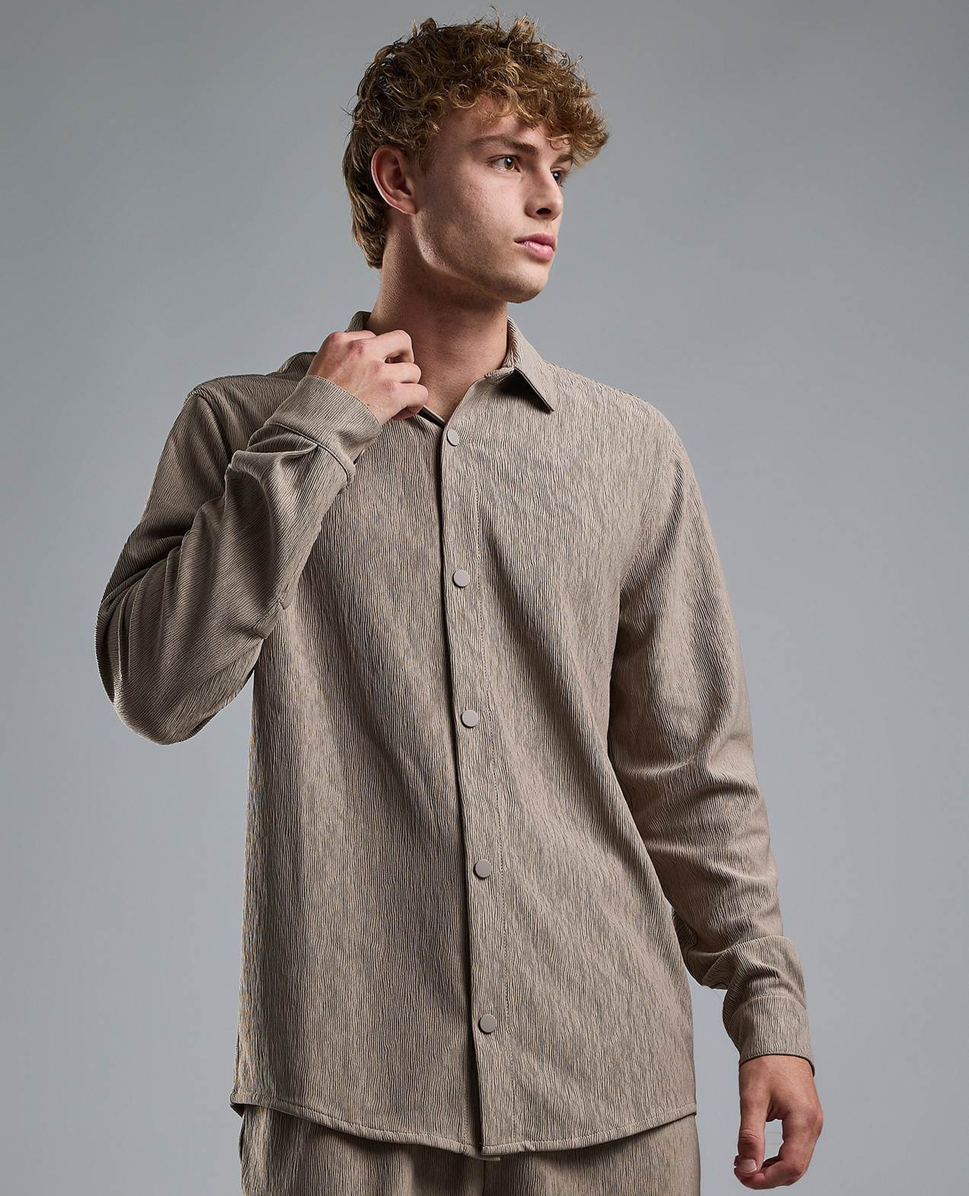 Textured Shirt with Classic Collar and Long Sleeves