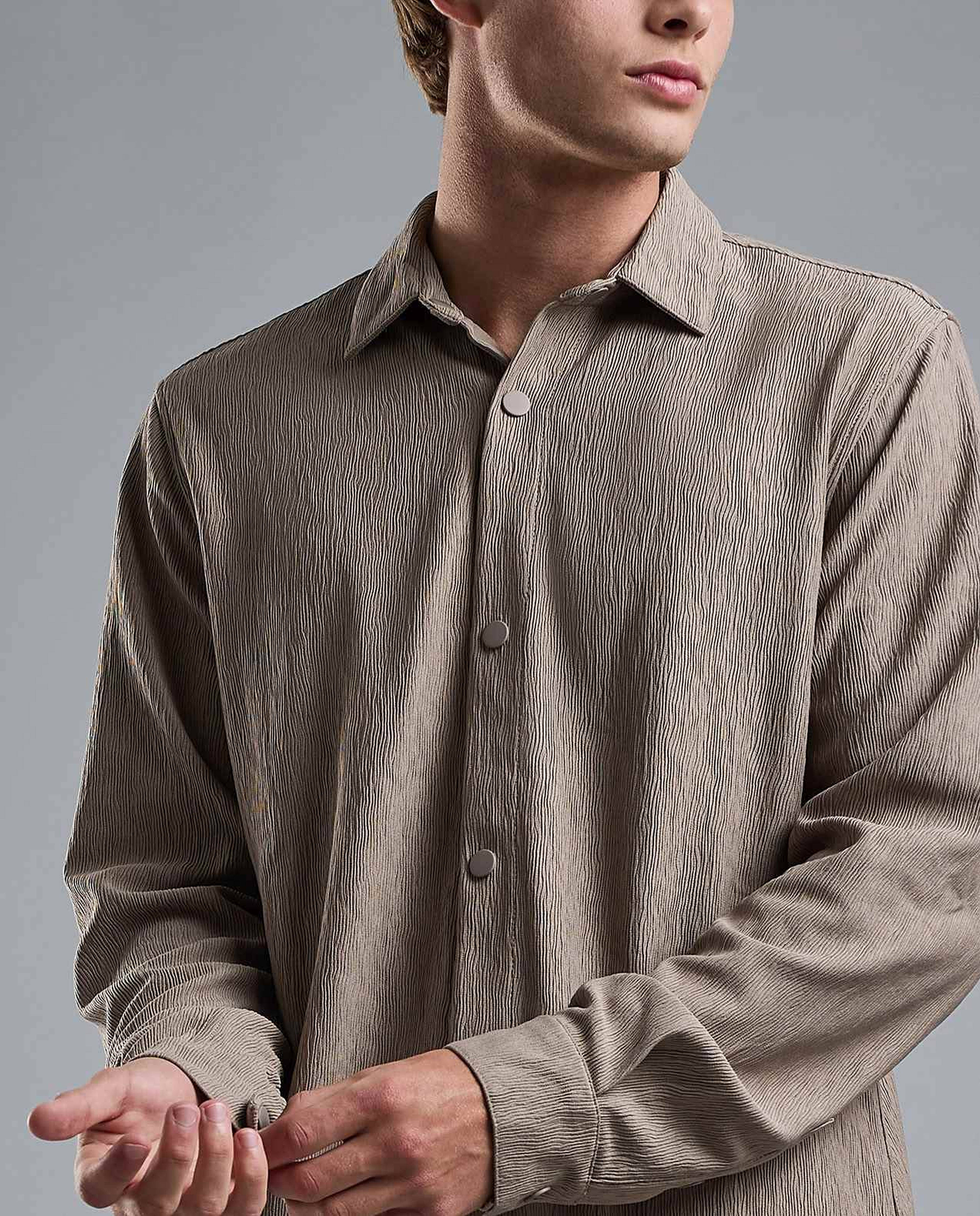 Textured Shirt with Classic Collar and Long Sleeves