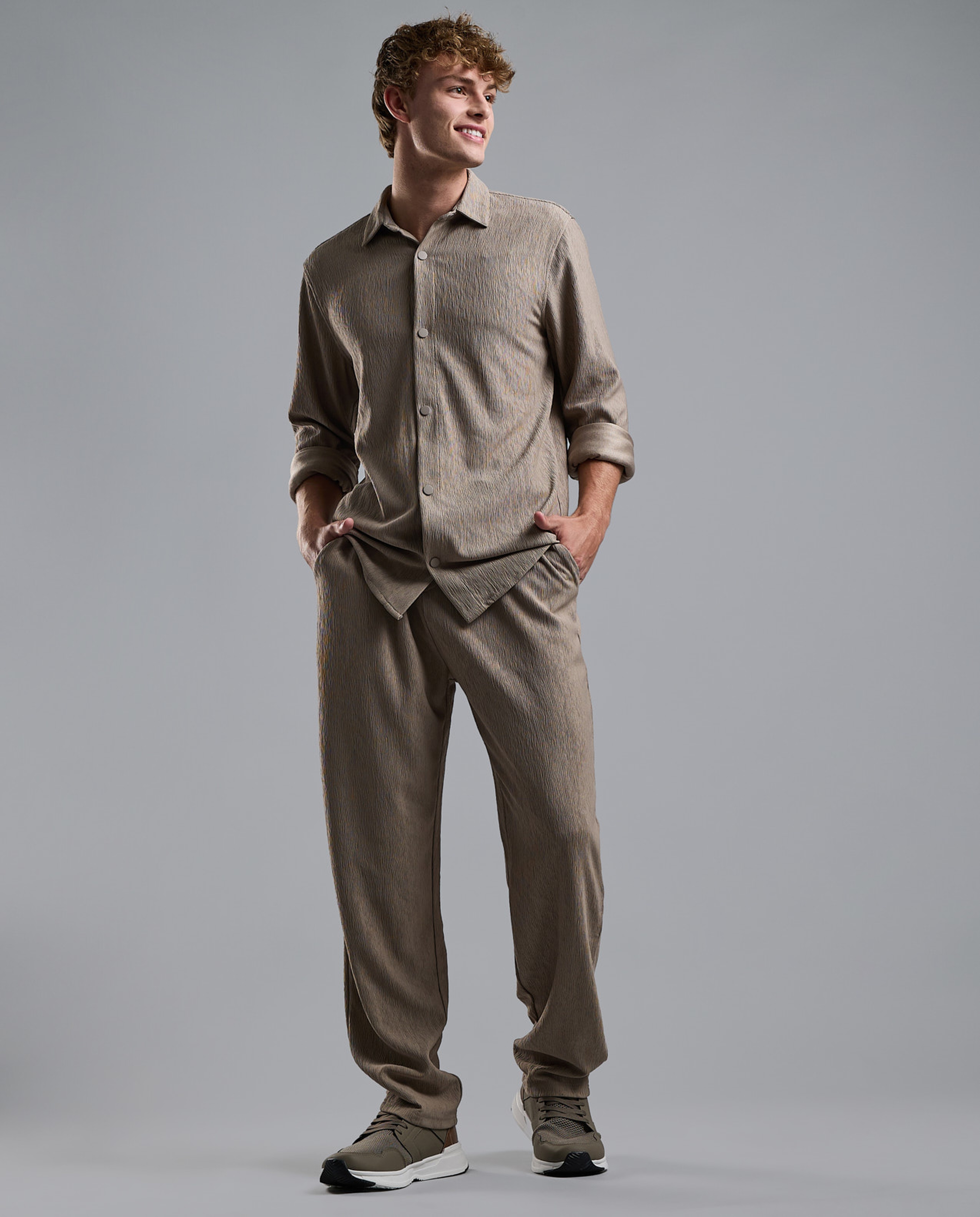 Textured Shirt with Classic Collar and Long Sleeves