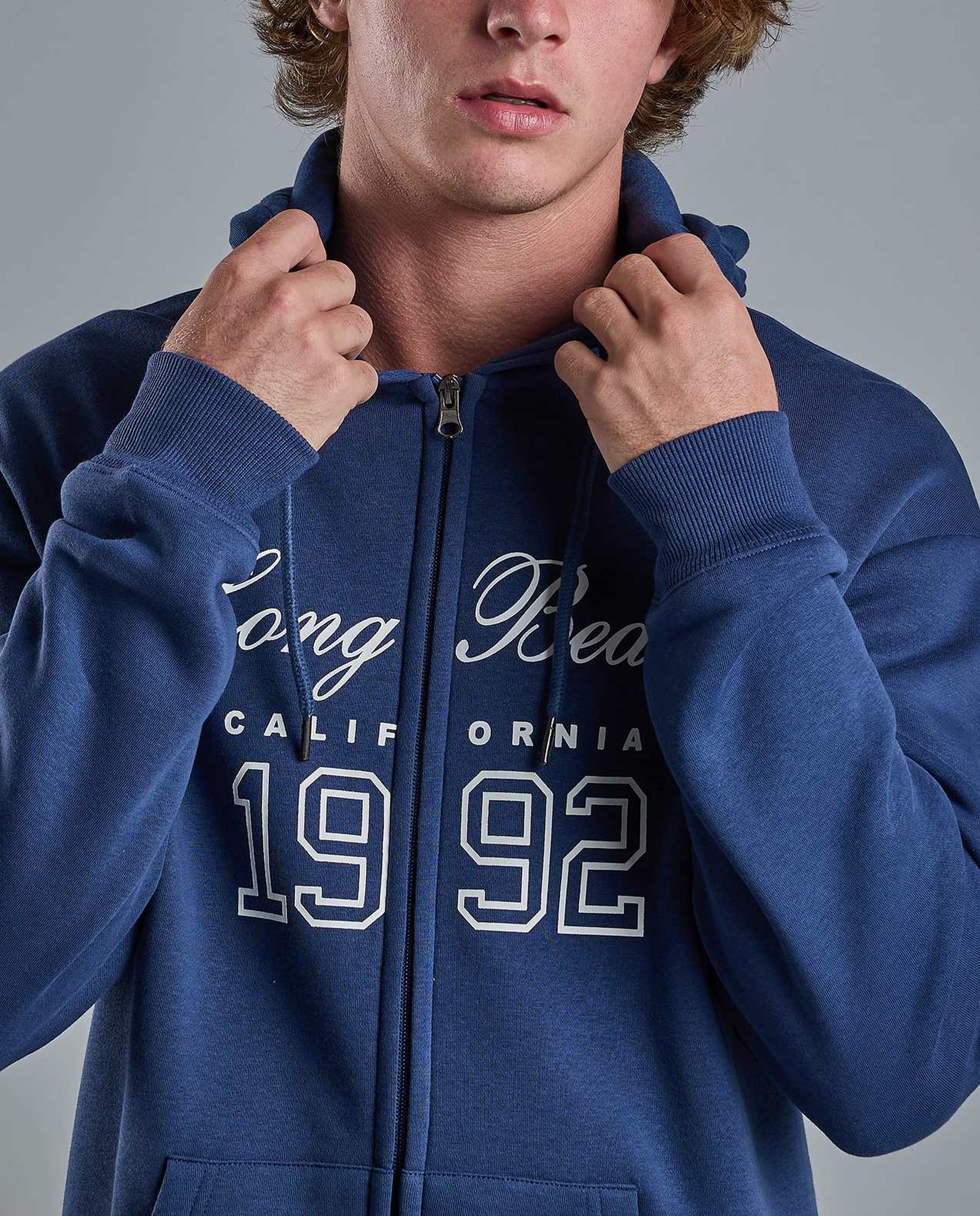 Typography Print Hooded Jacket with Zipper Closure