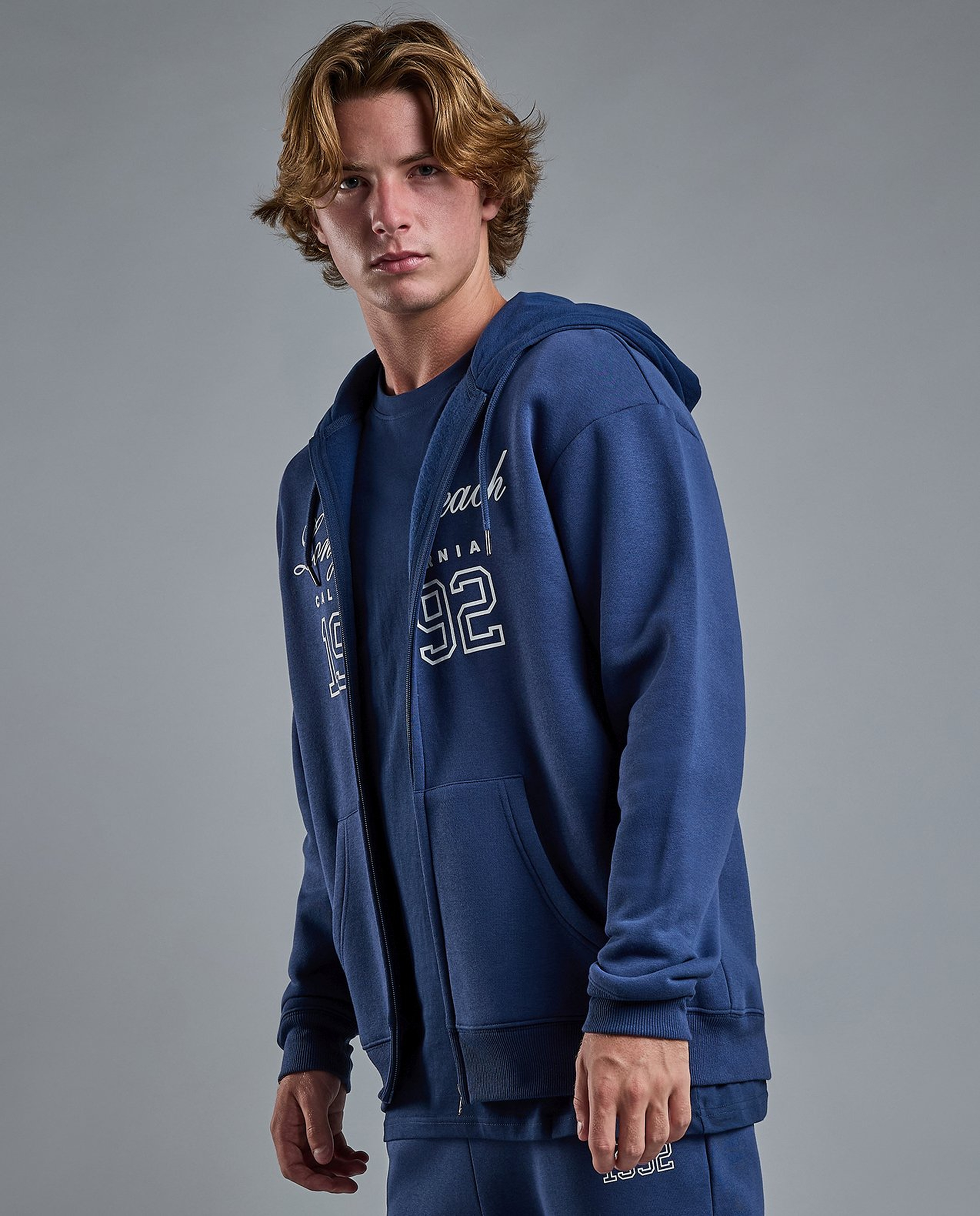 Typography Print Hooded Jacket with Zipper Closure