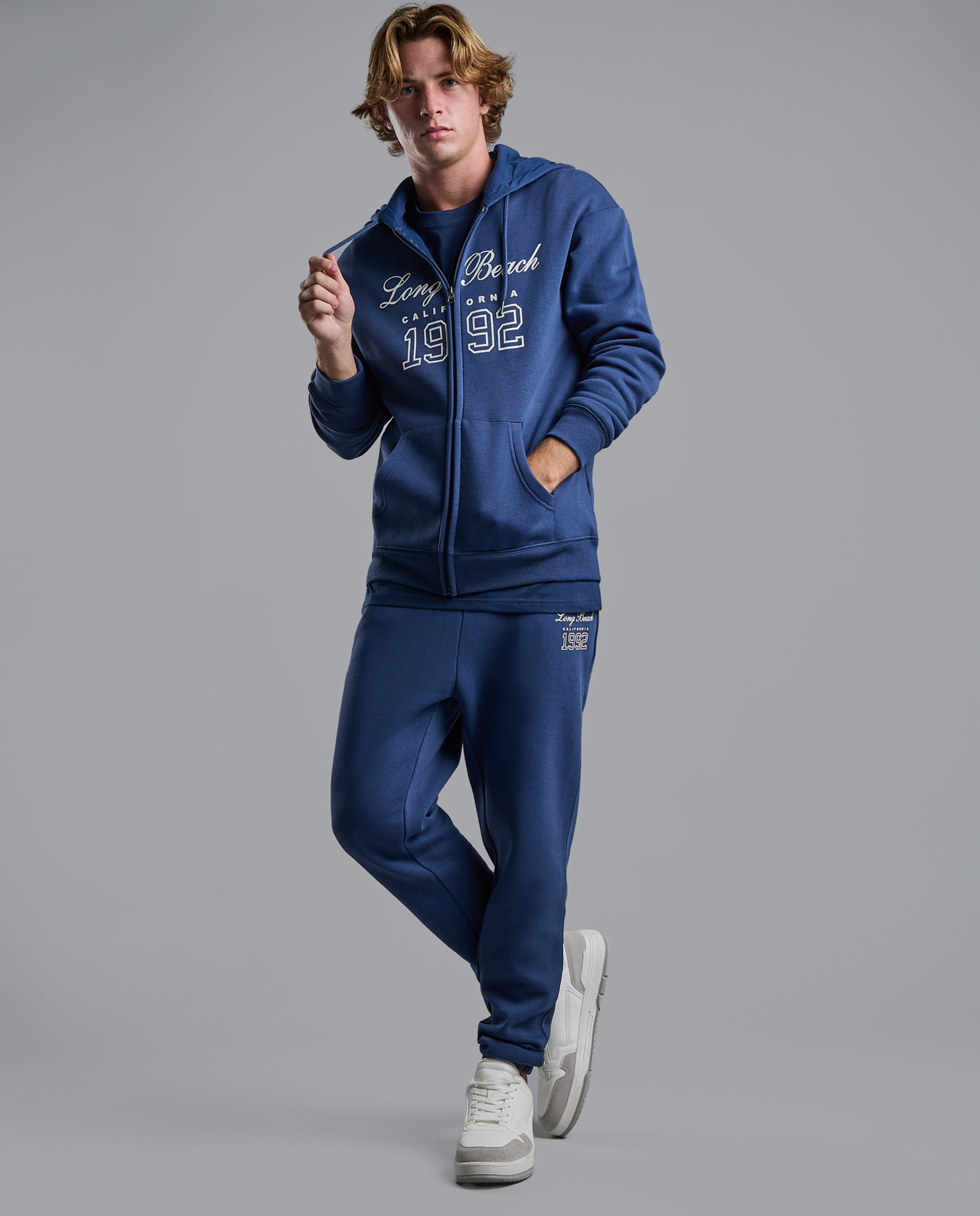 Typography Print Hooded Jacket with Zipper Closure