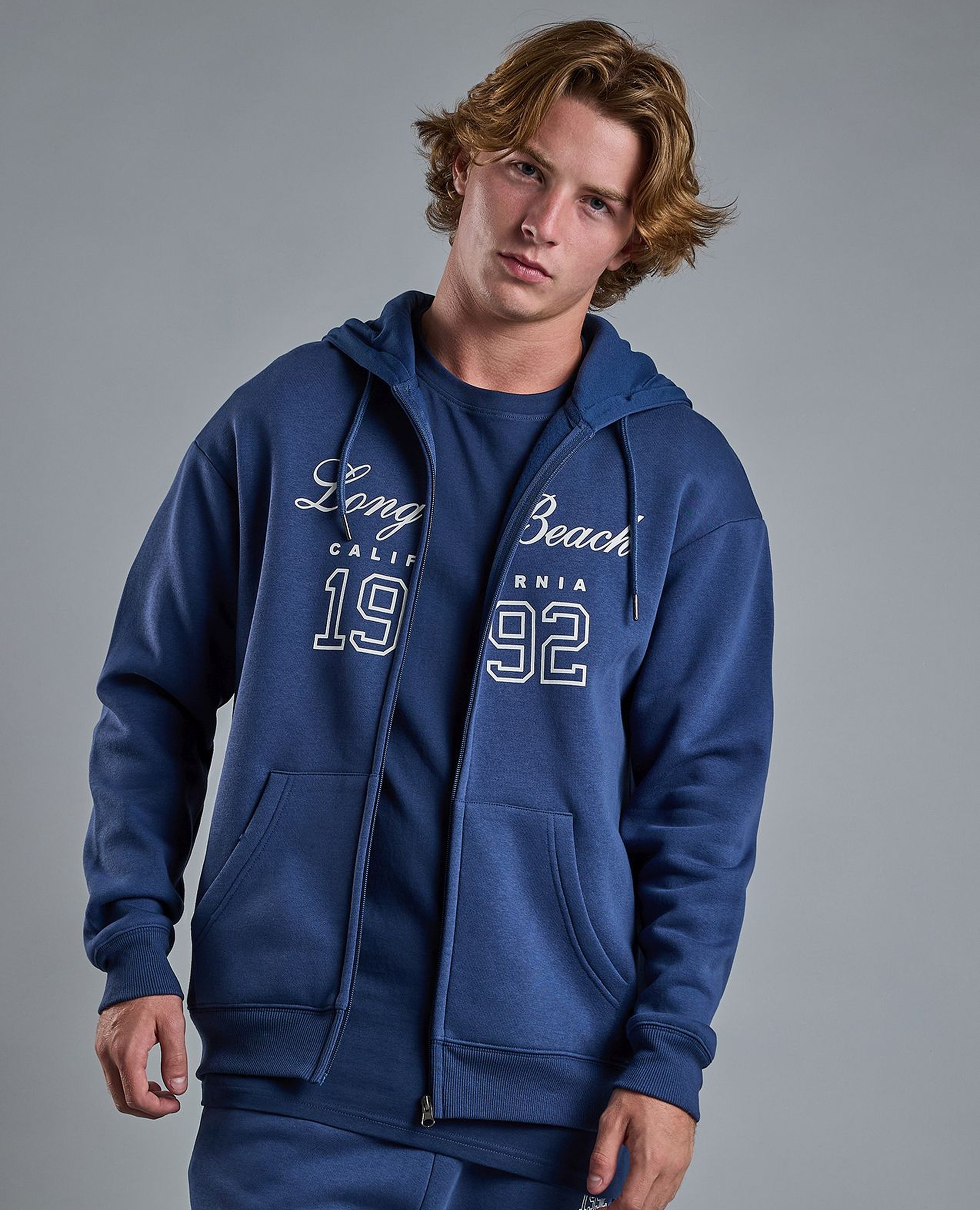 Typography Print Hooded Jacket with Zipper Closure