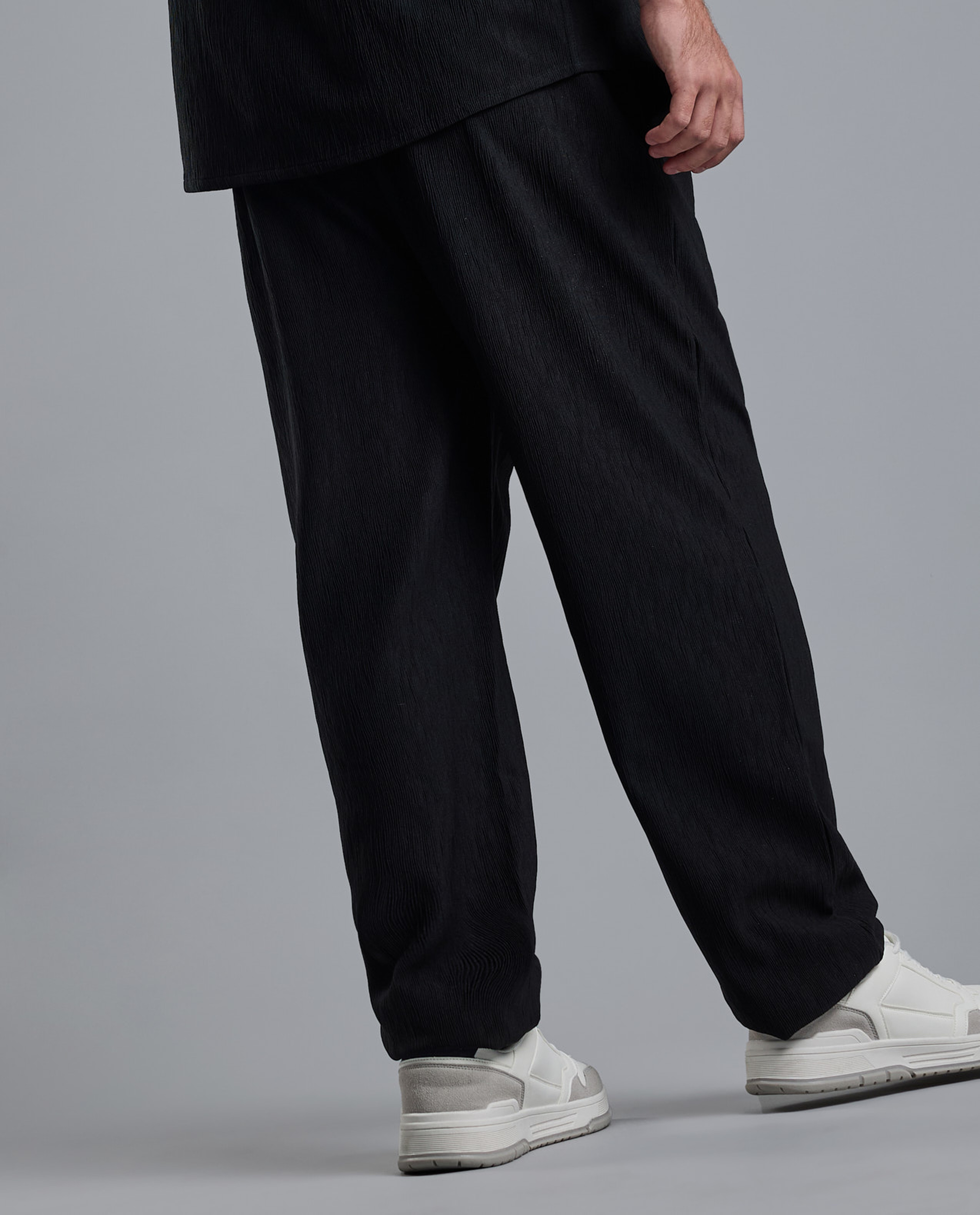 Textured Loose Fit Pants with Drawstring Waist