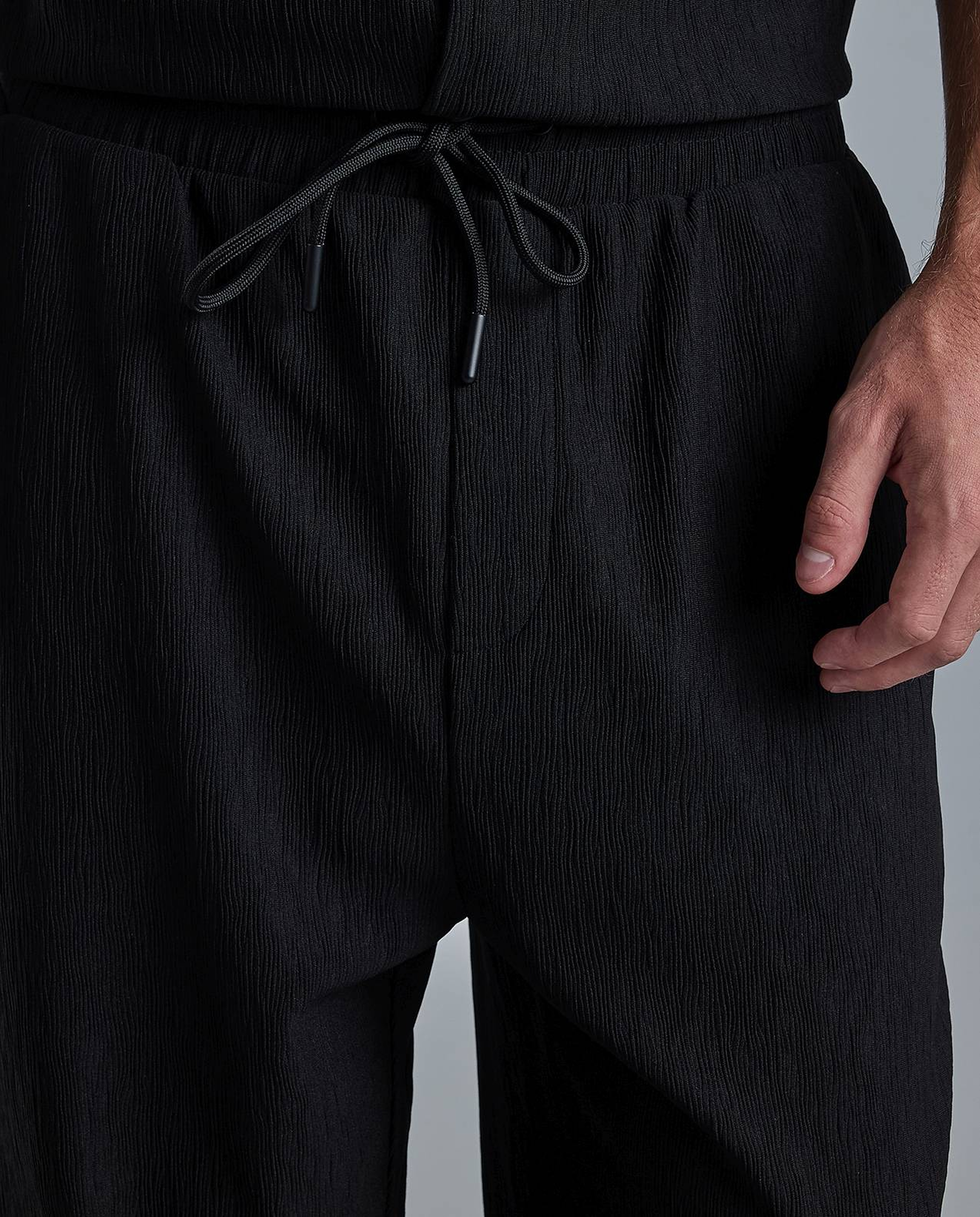 Textured Loose Fit Pants with Drawstring Waist