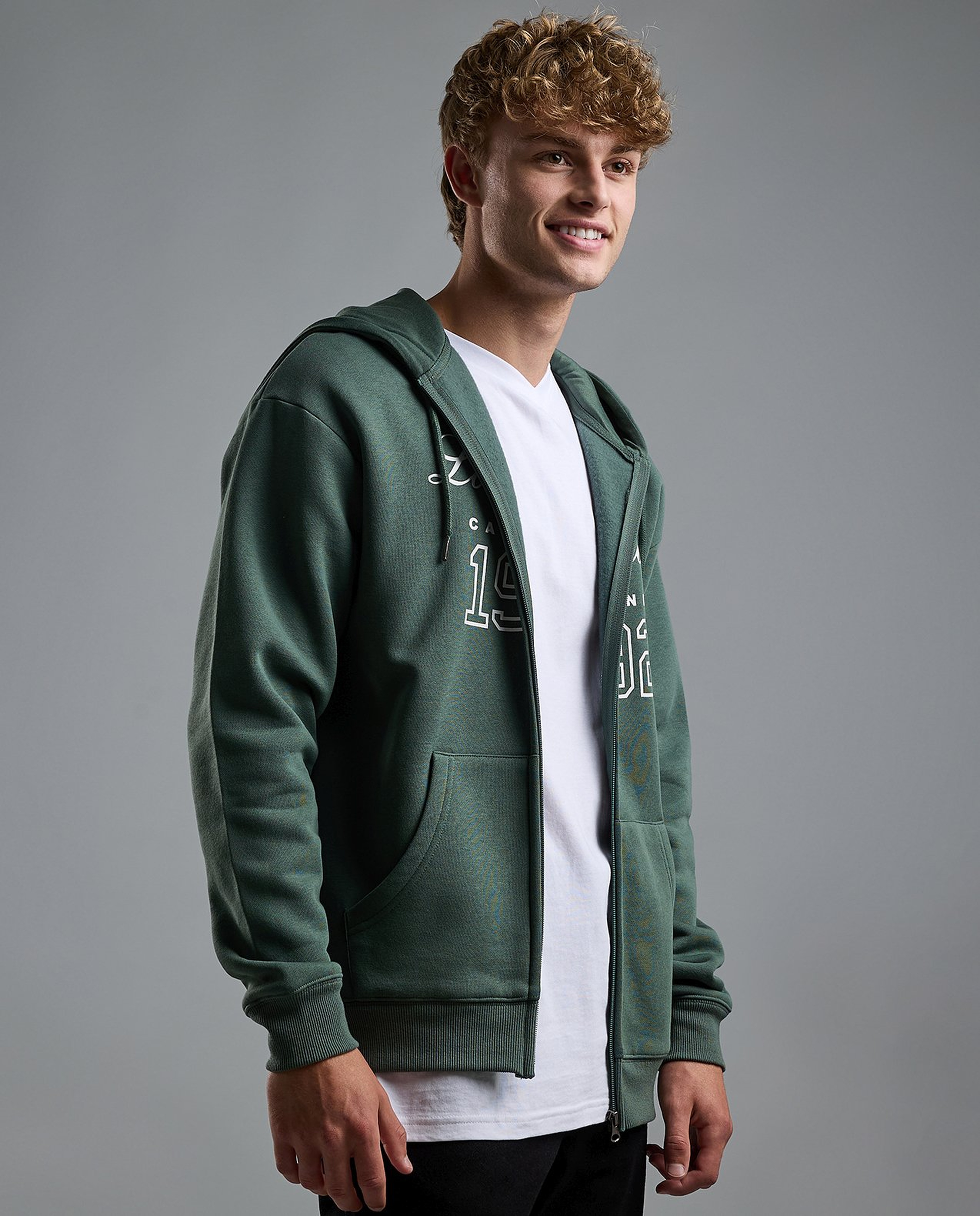 Typography Print Hooded Jacket with Zipper Closure