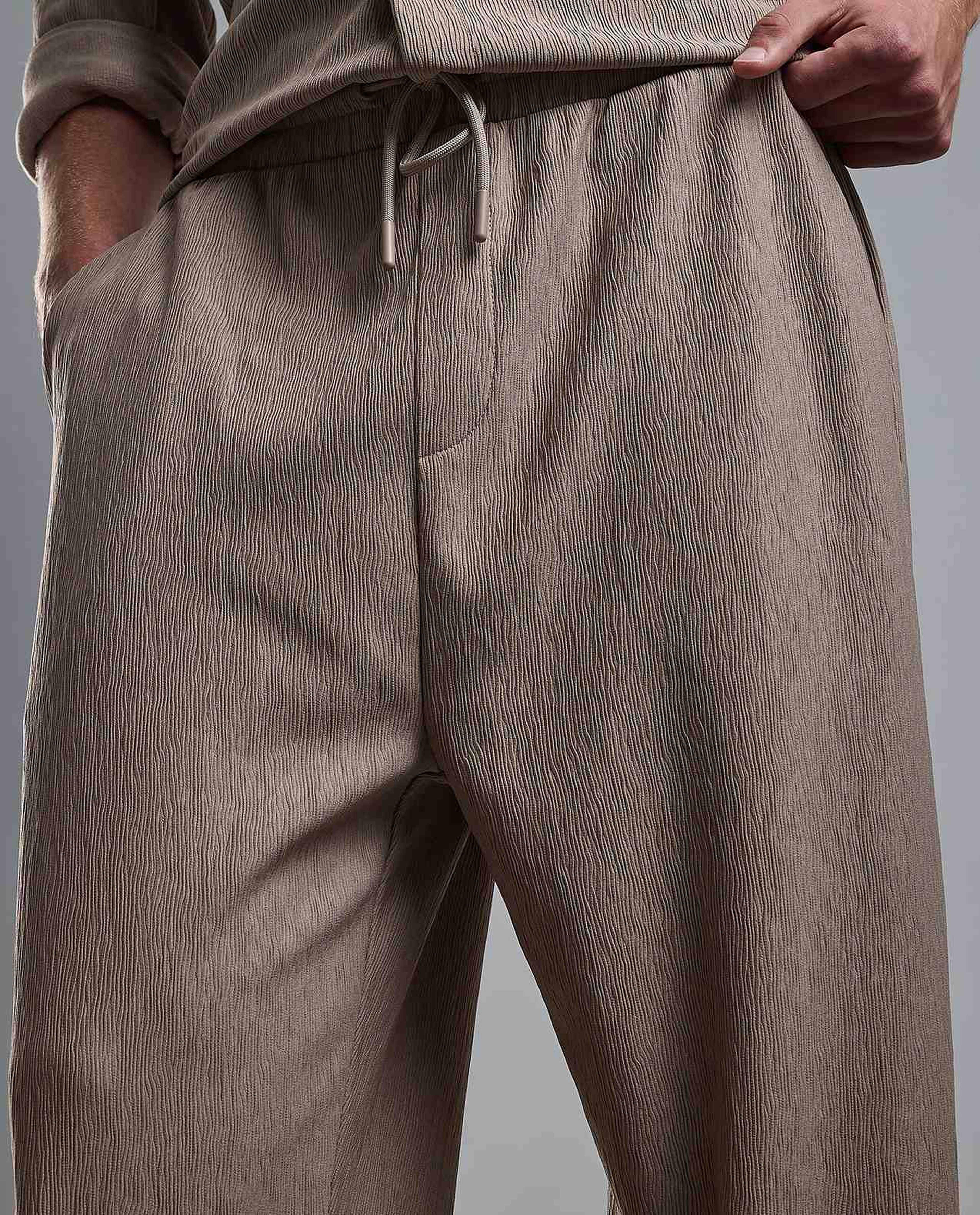 Textured Loose Fit Pants with Drawstring Waist