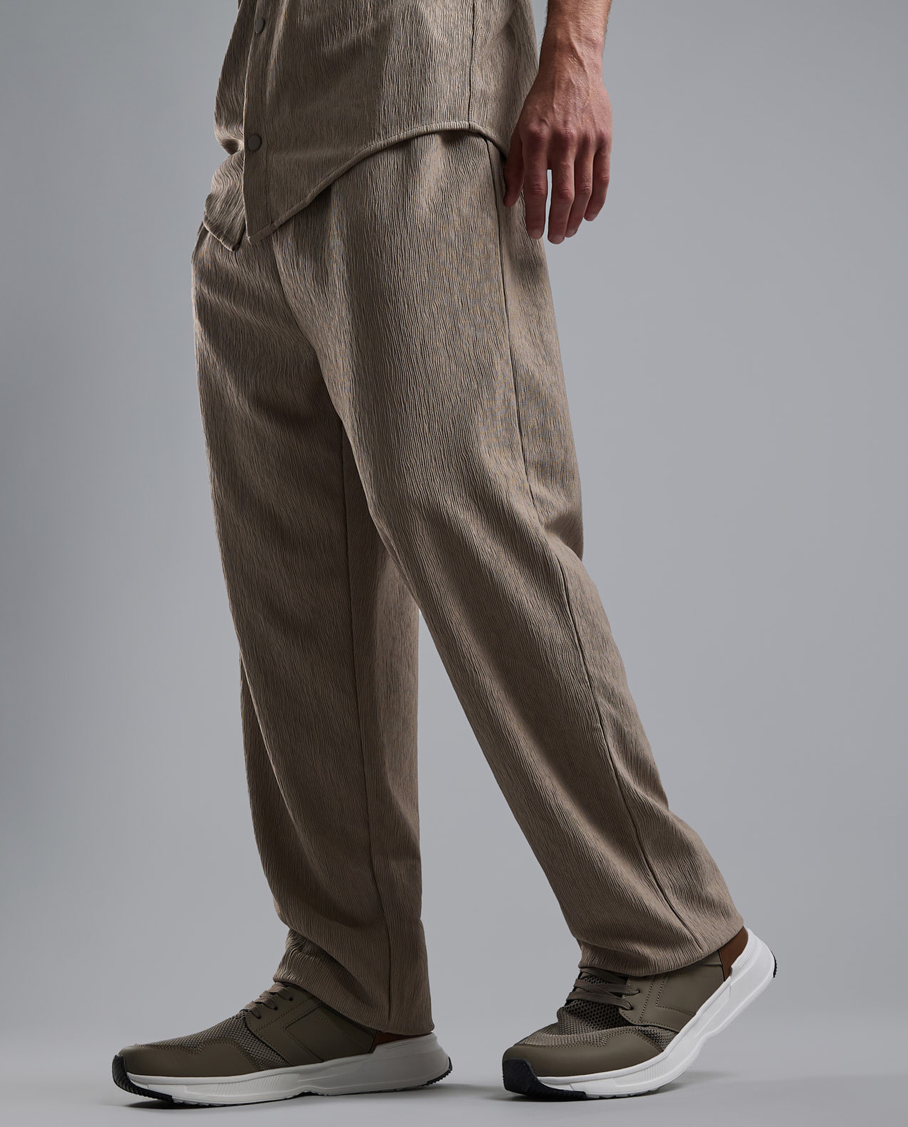 Textured Loose Fit Pants with Drawstring Waist