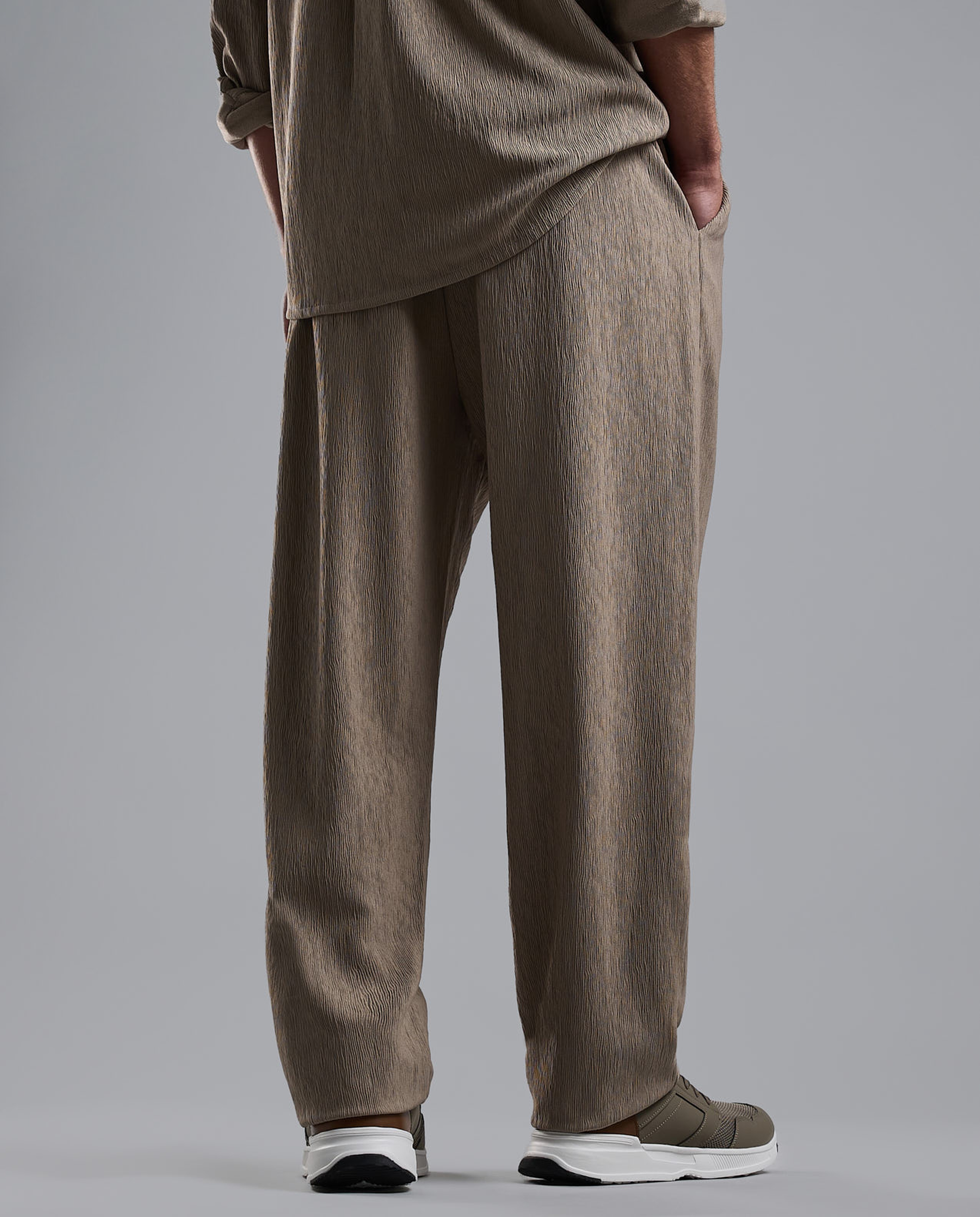 Textured Loose Fit Pants with Drawstring Waist