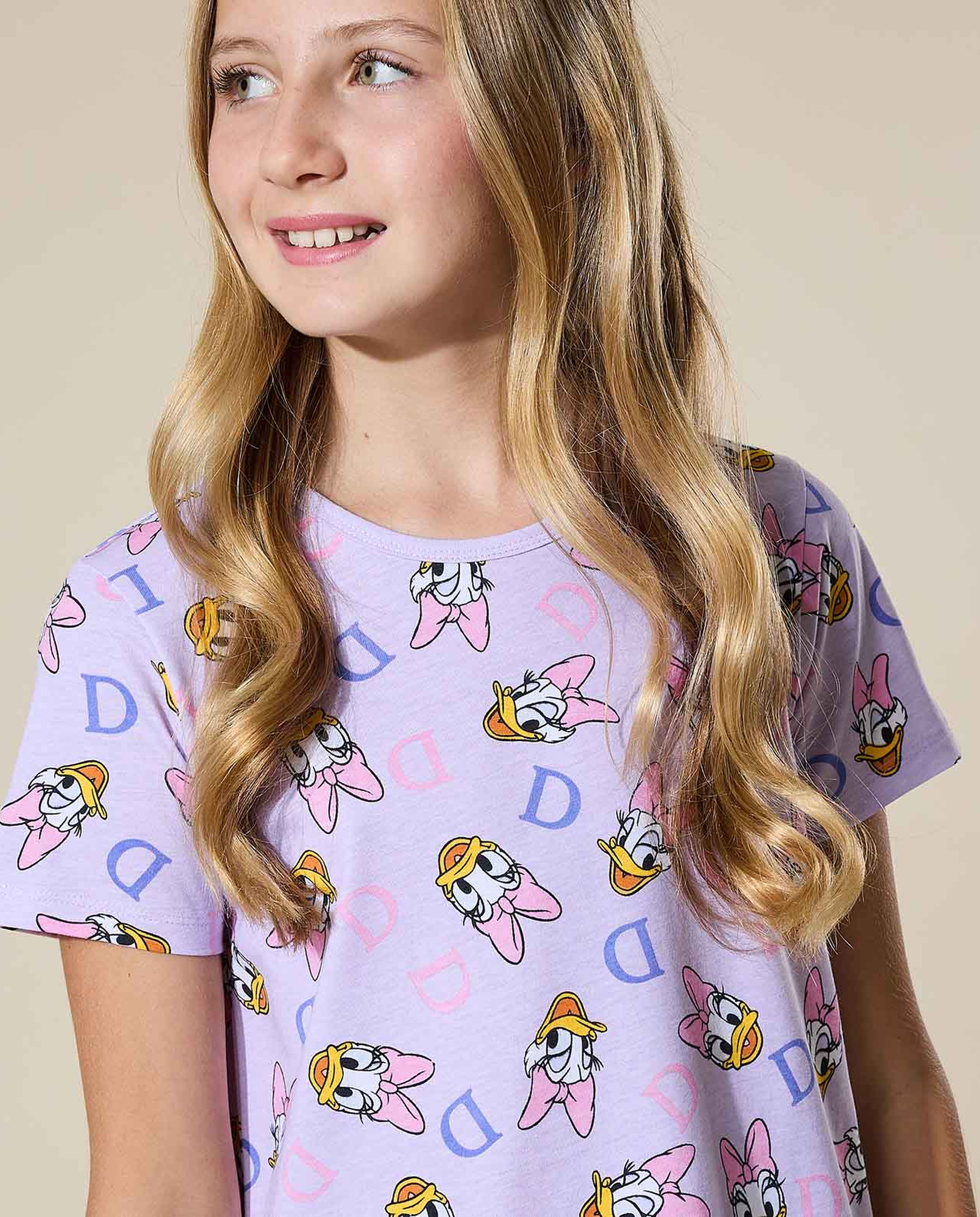 Printed Nightdress with Crew Neck and Short Sleeves