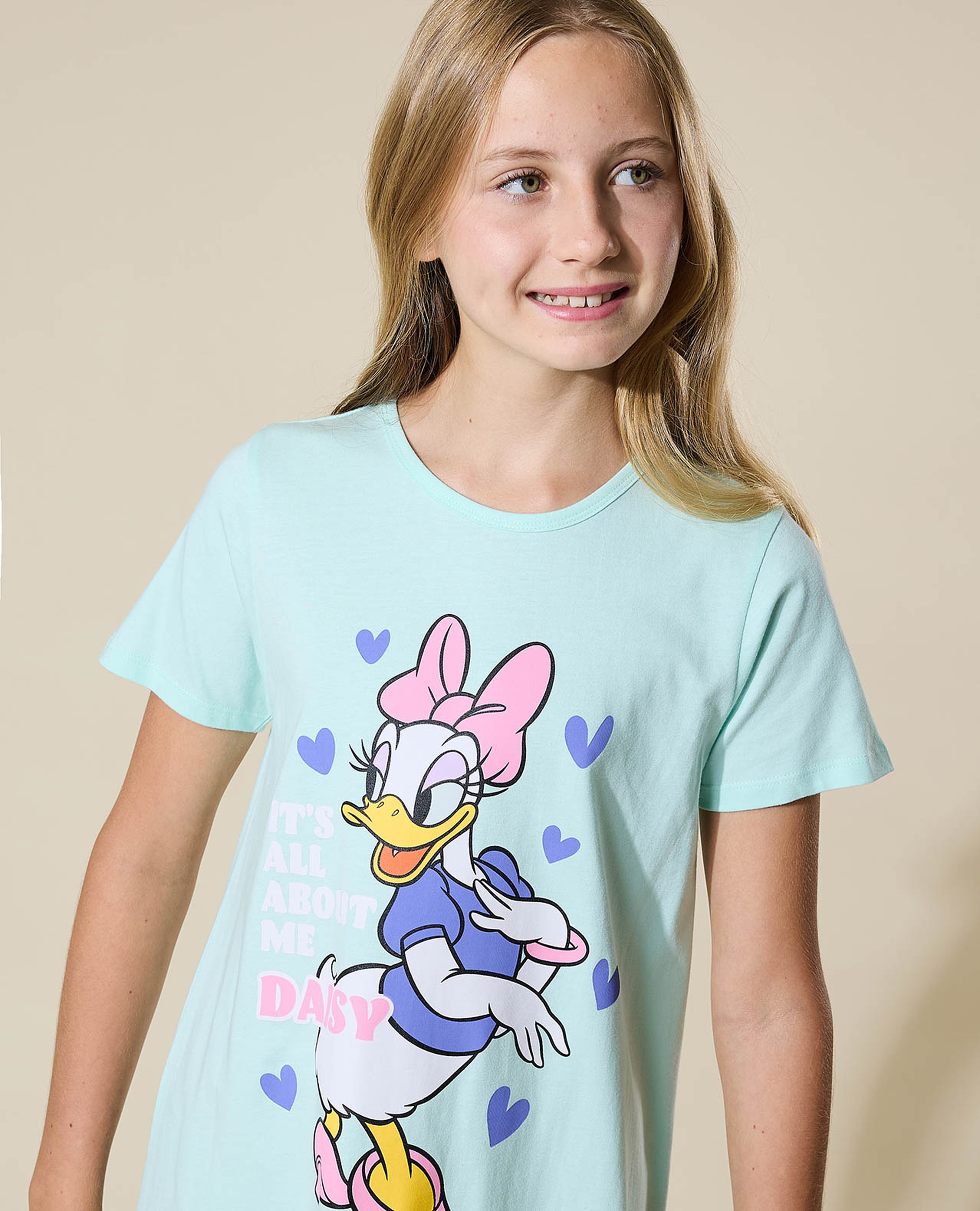 Printed Nightdress with Crew Neck and Short Sleeves