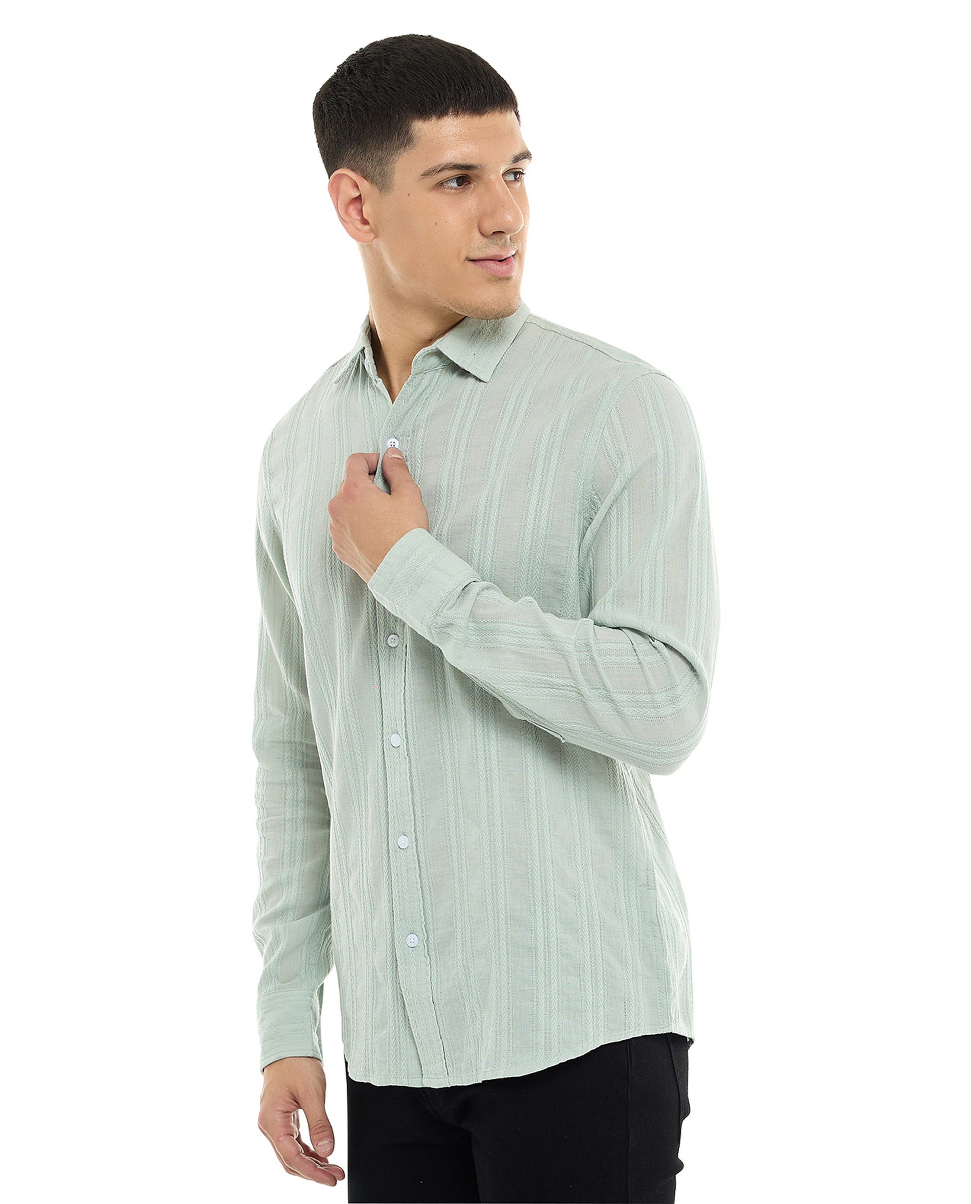 Striped Shirt with Classic Collar and Long Sleeves