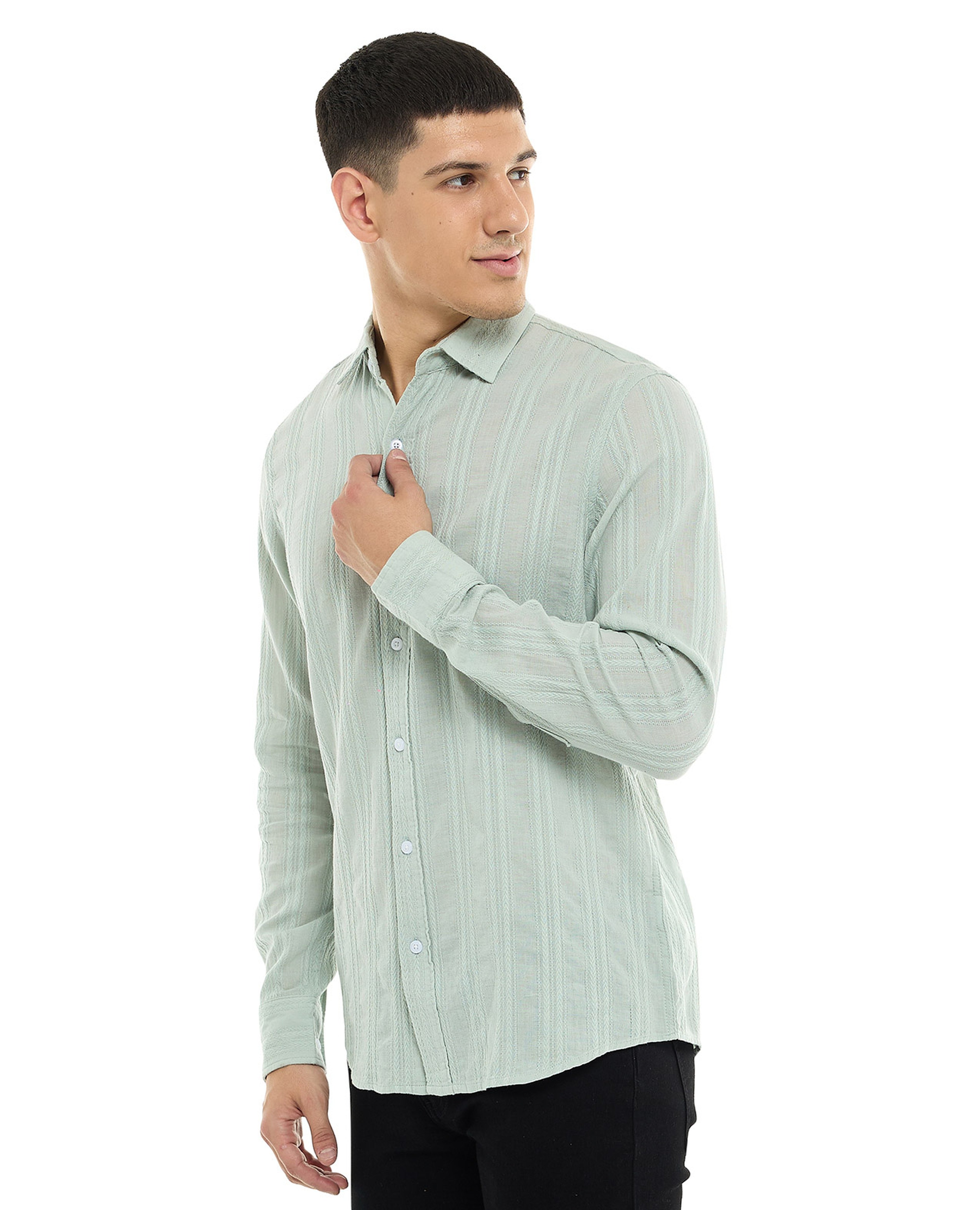 Striped Shirt with Classic Collar and Long Sleeves
