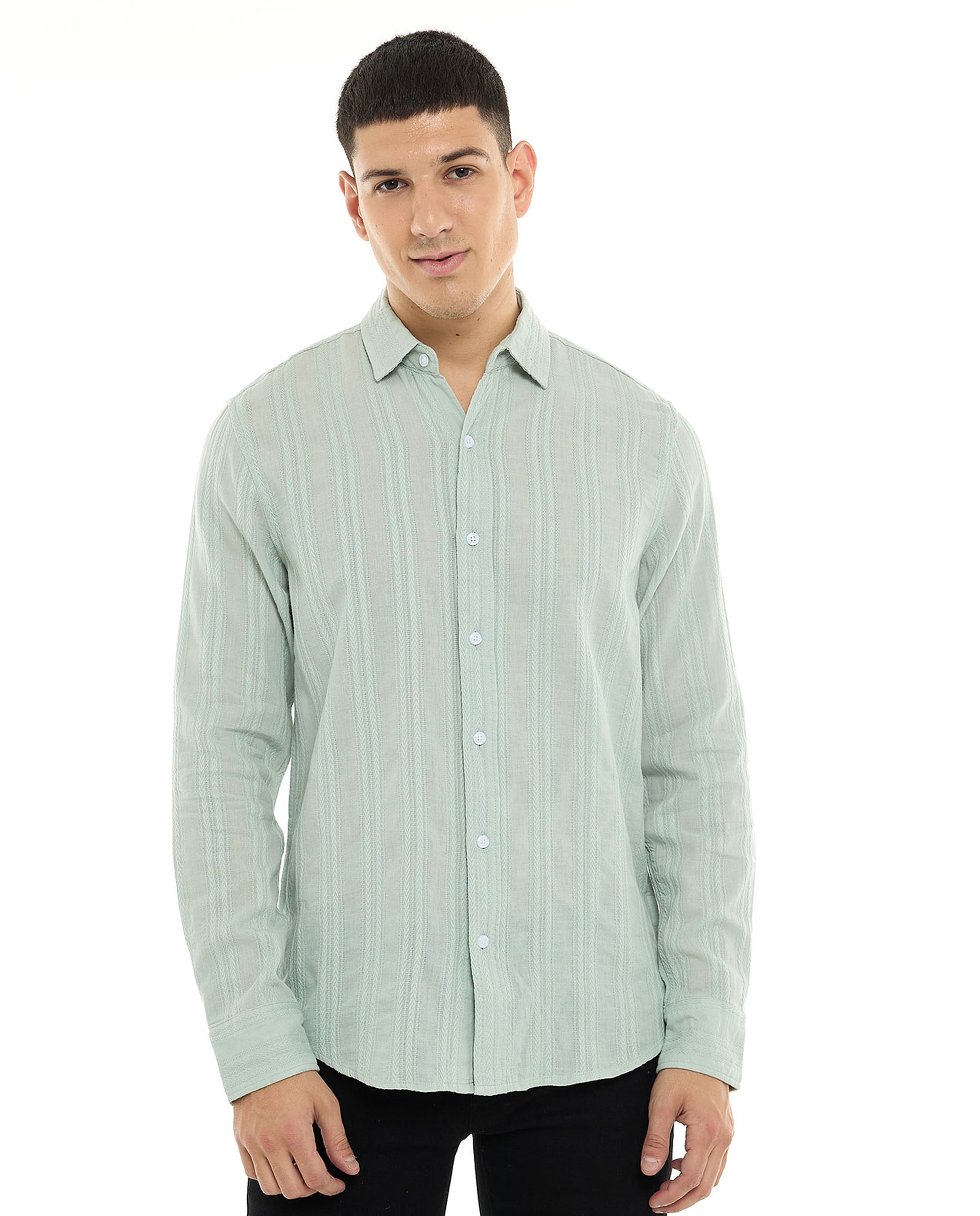 Striped Shirt with Classic Collar and Long Sleeves