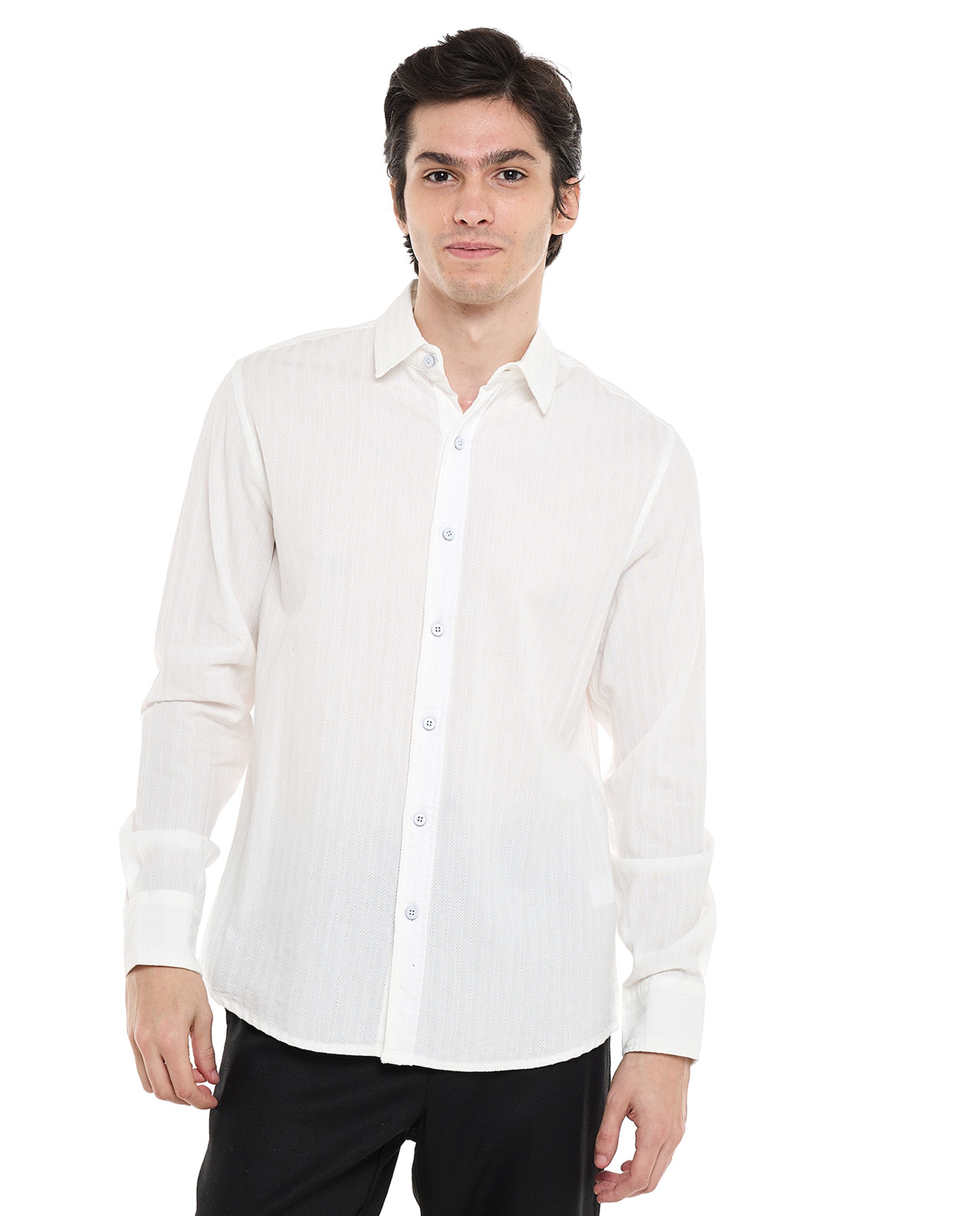 Striped Shirt with Classic Collar and Long Sleeves