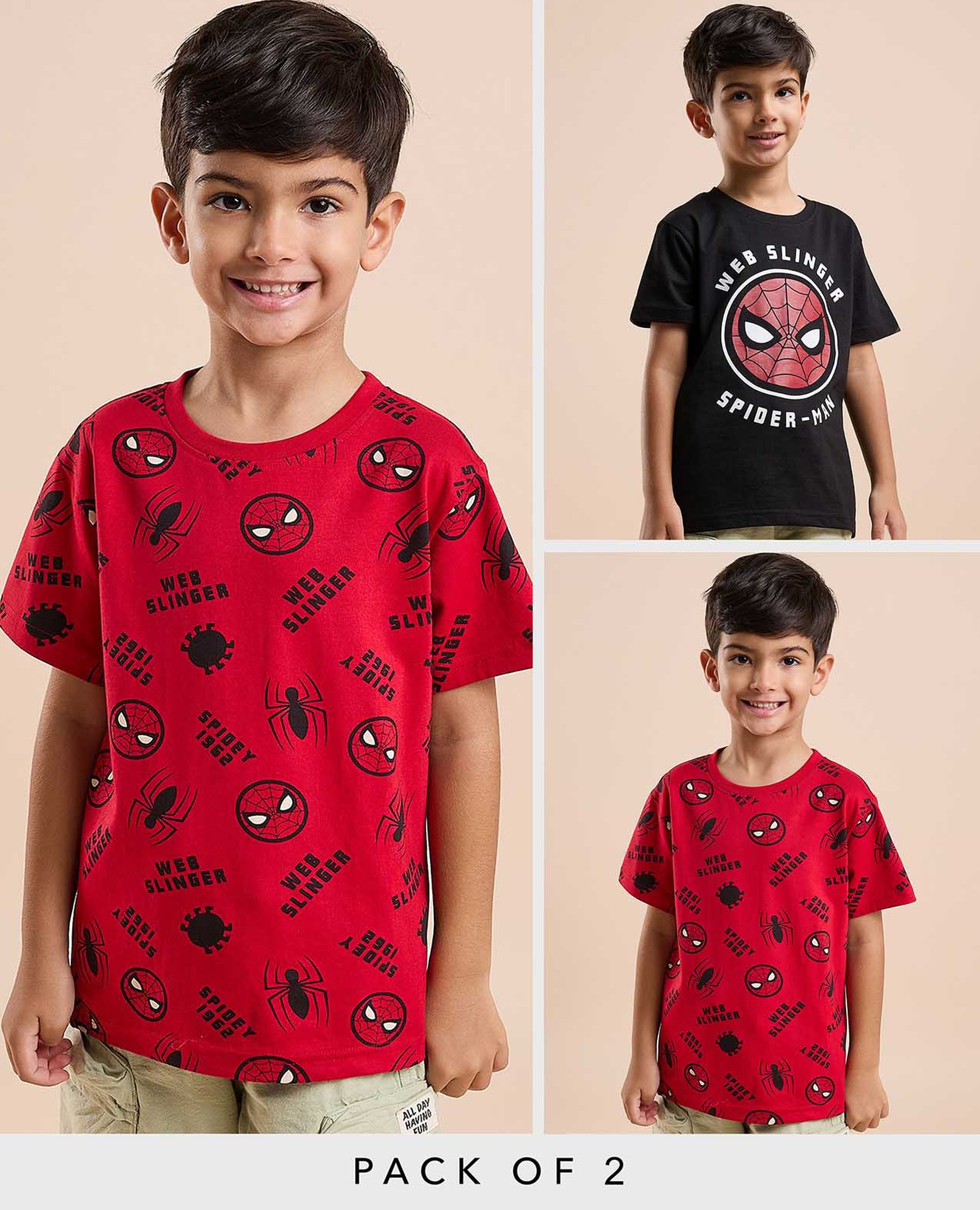 2 Pack Spider-Man T-Shirts with Short Sleeves