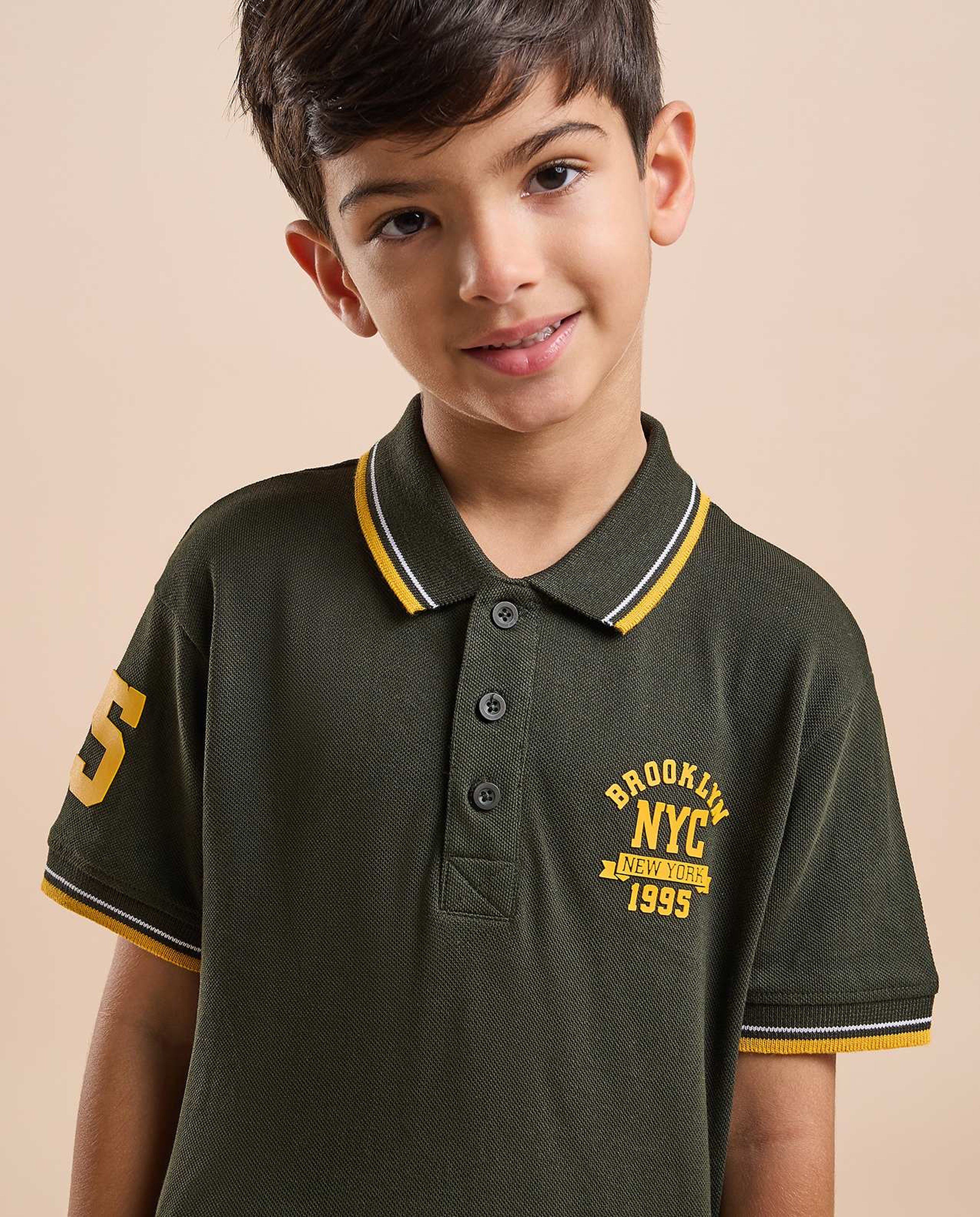 Print Detail Polo T-Shirt with Short Sleeves