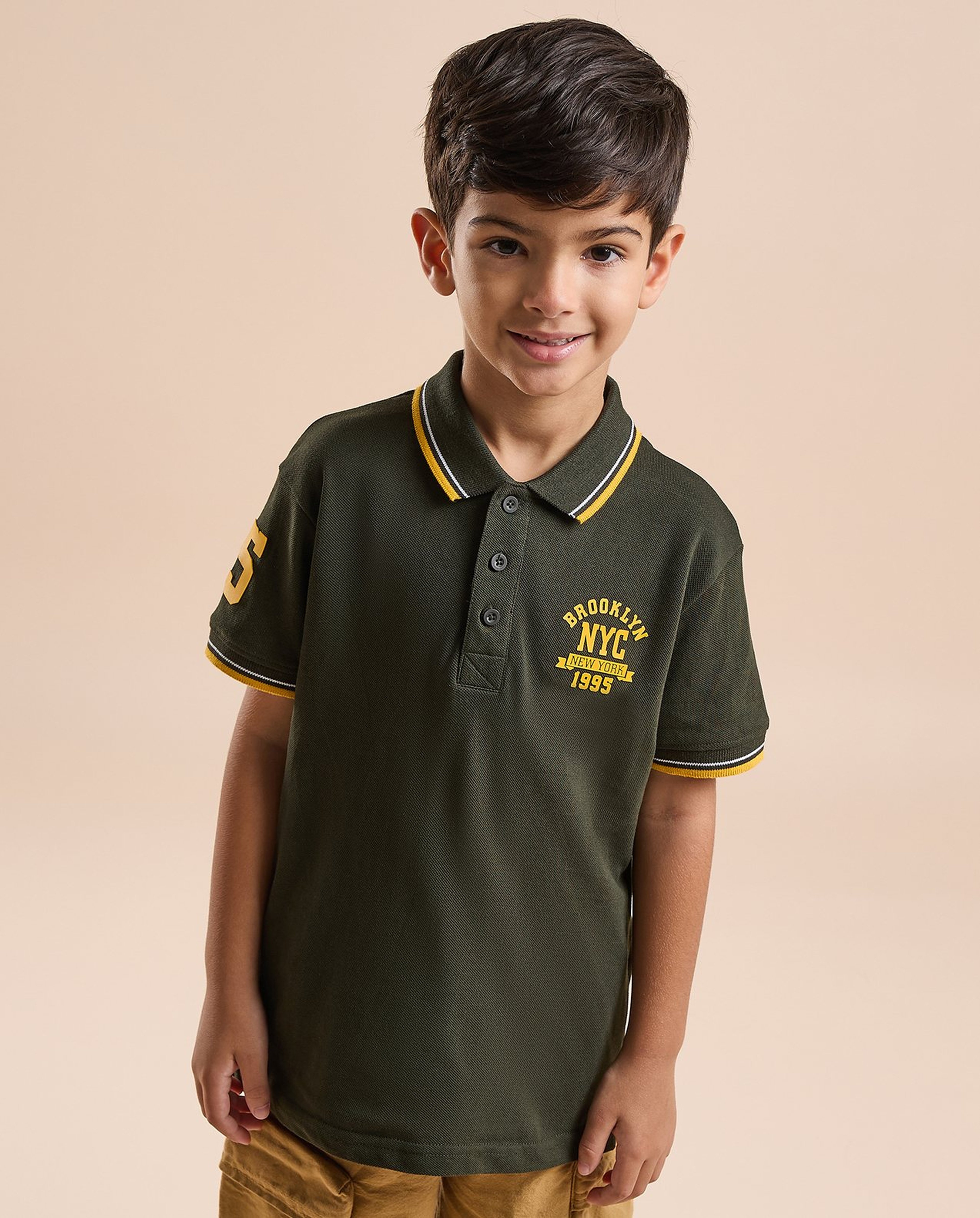 Print Detail Polo T-Shirt with Short Sleeves