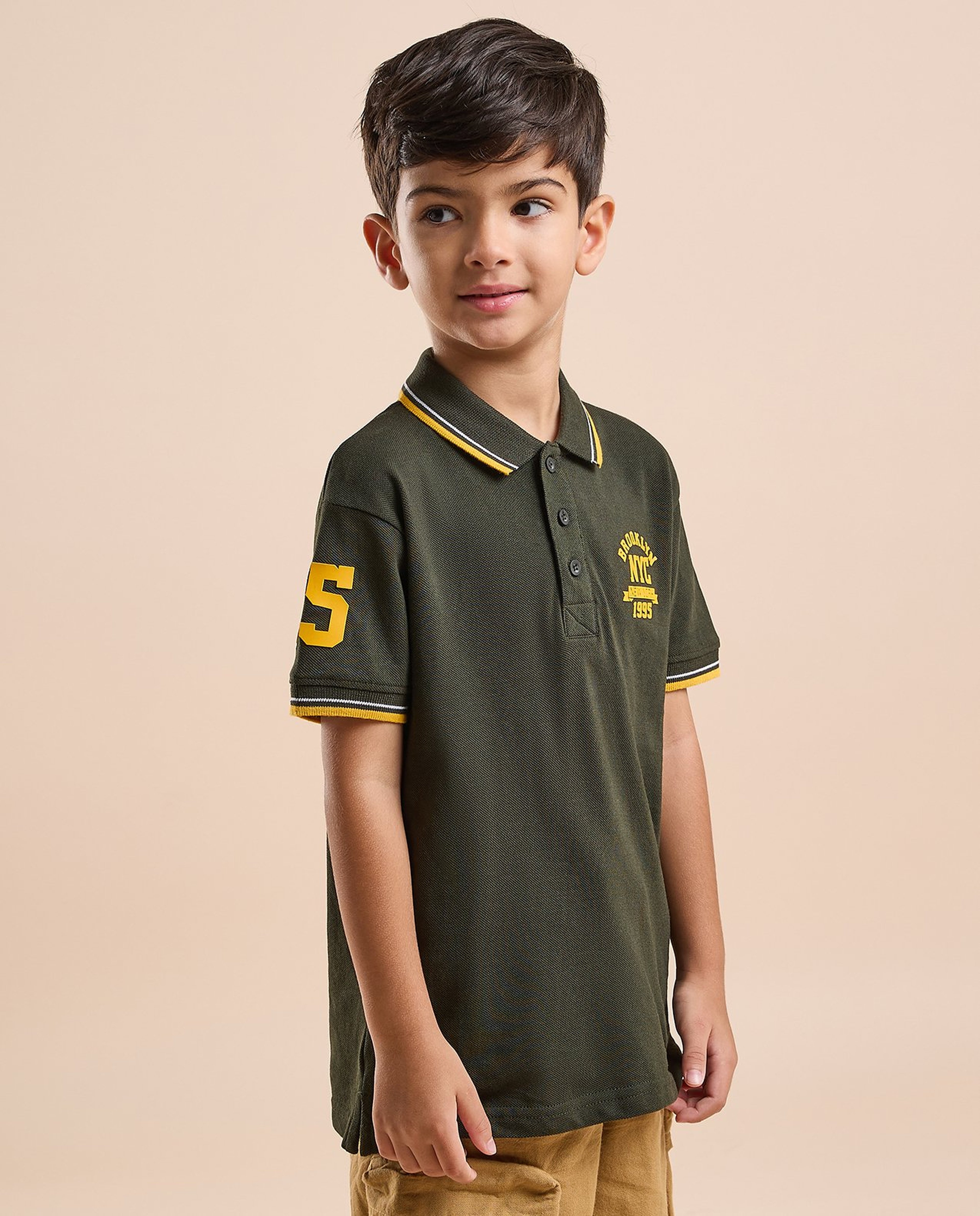 Print Detail Polo T-Shirt with Short Sleeves