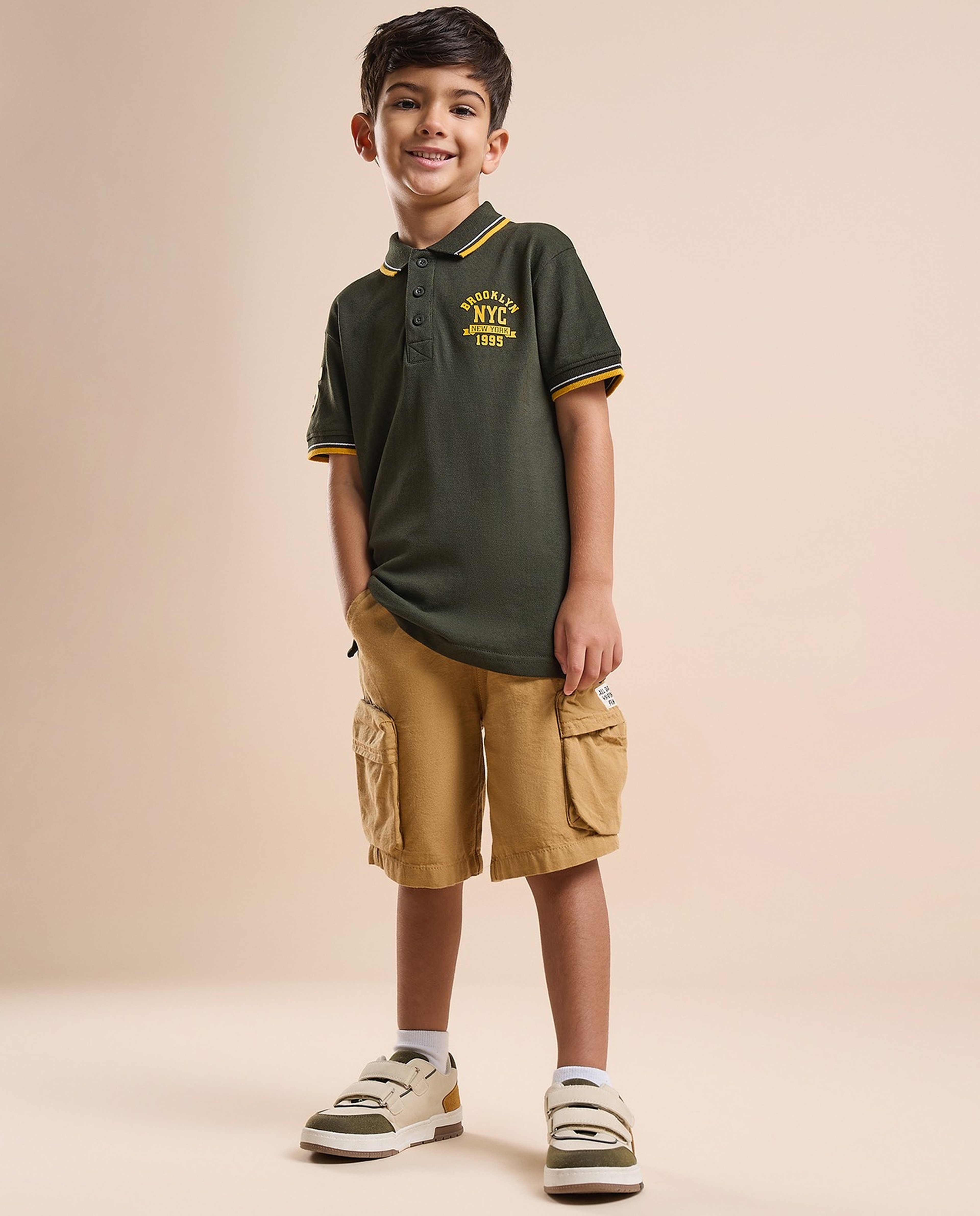 Print Detail Polo T-Shirt with Short Sleeves