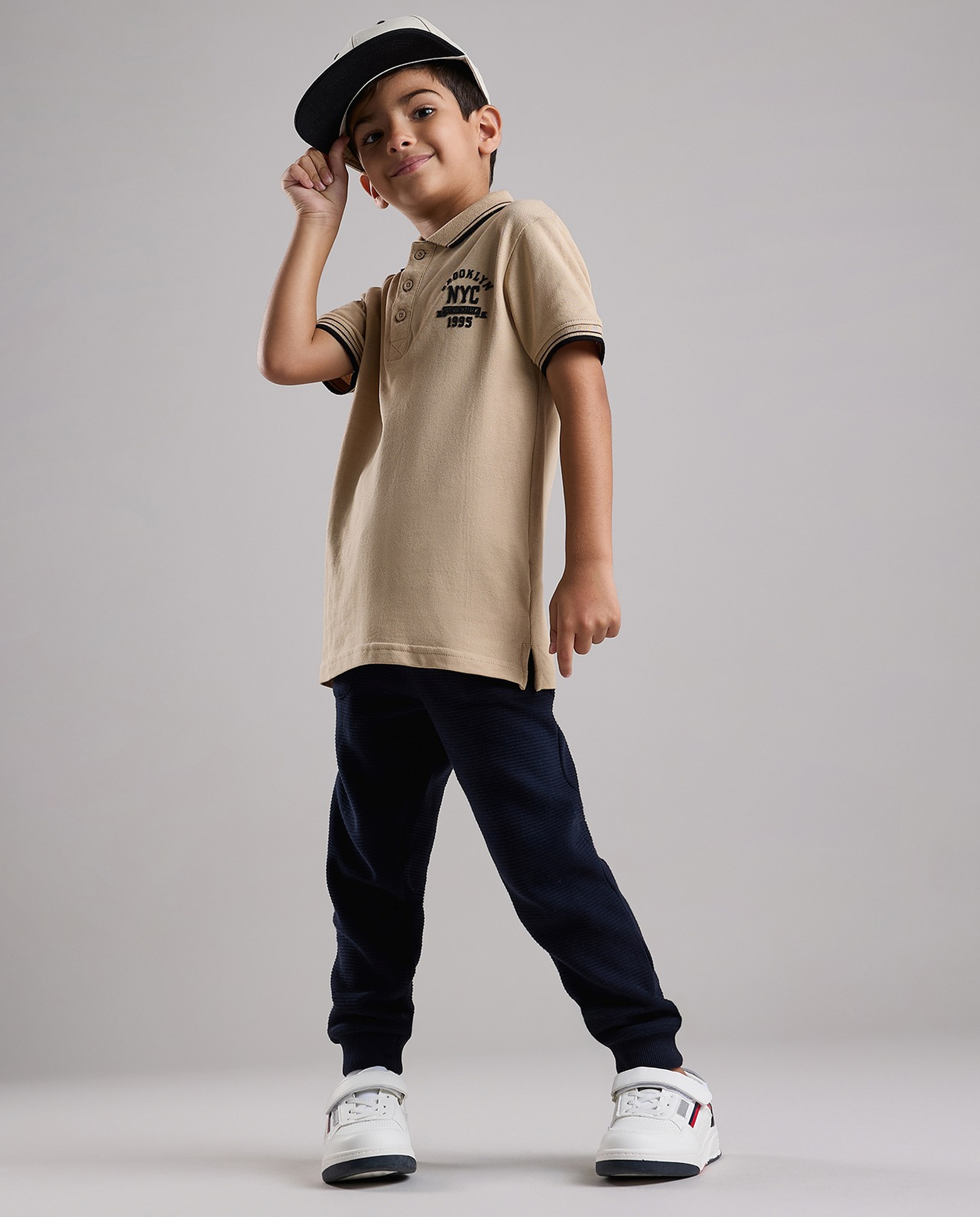 Print Detail Polo T-Shirt with Short Sleeves