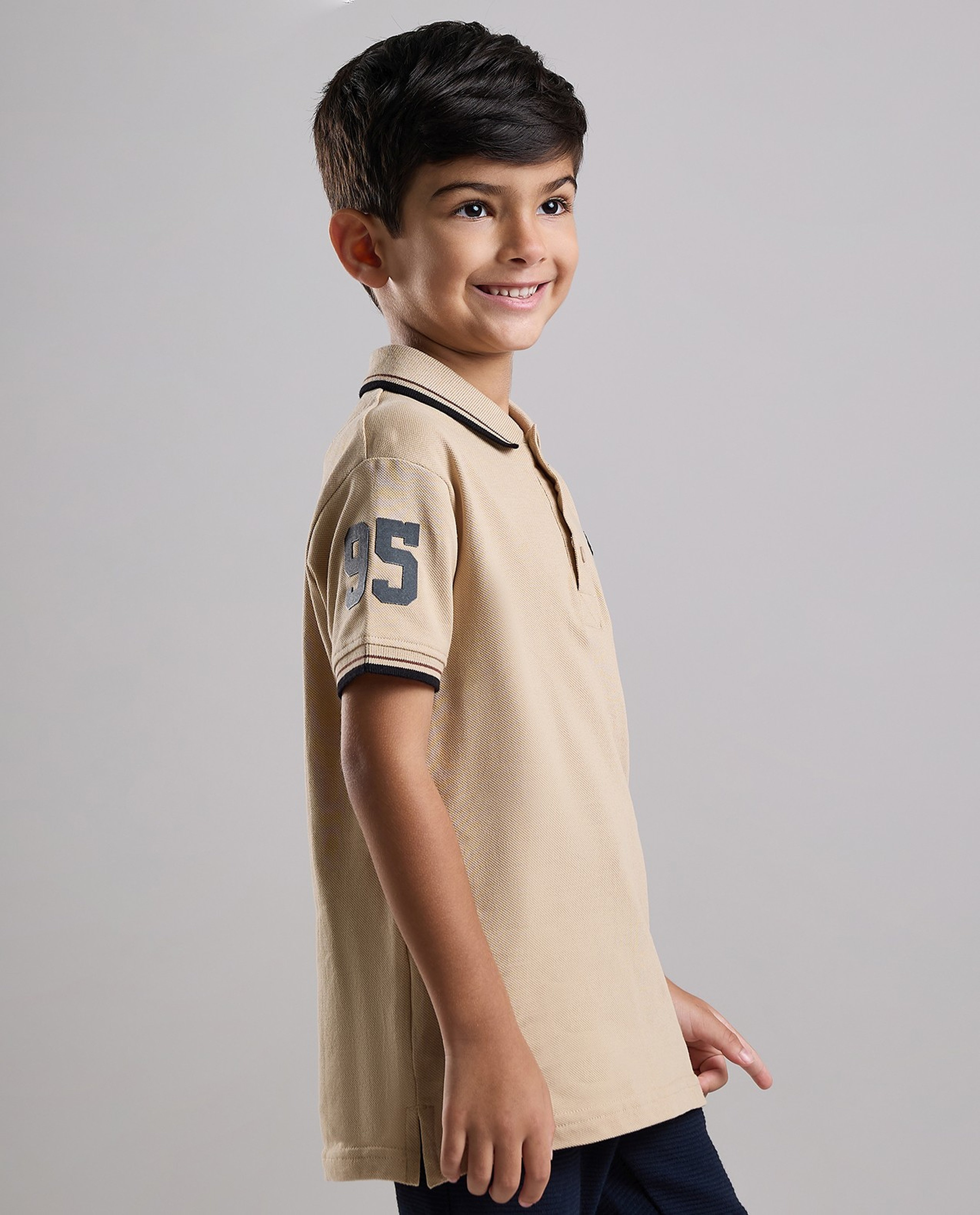 Print Detail Polo T-Shirt with Short Sleeves