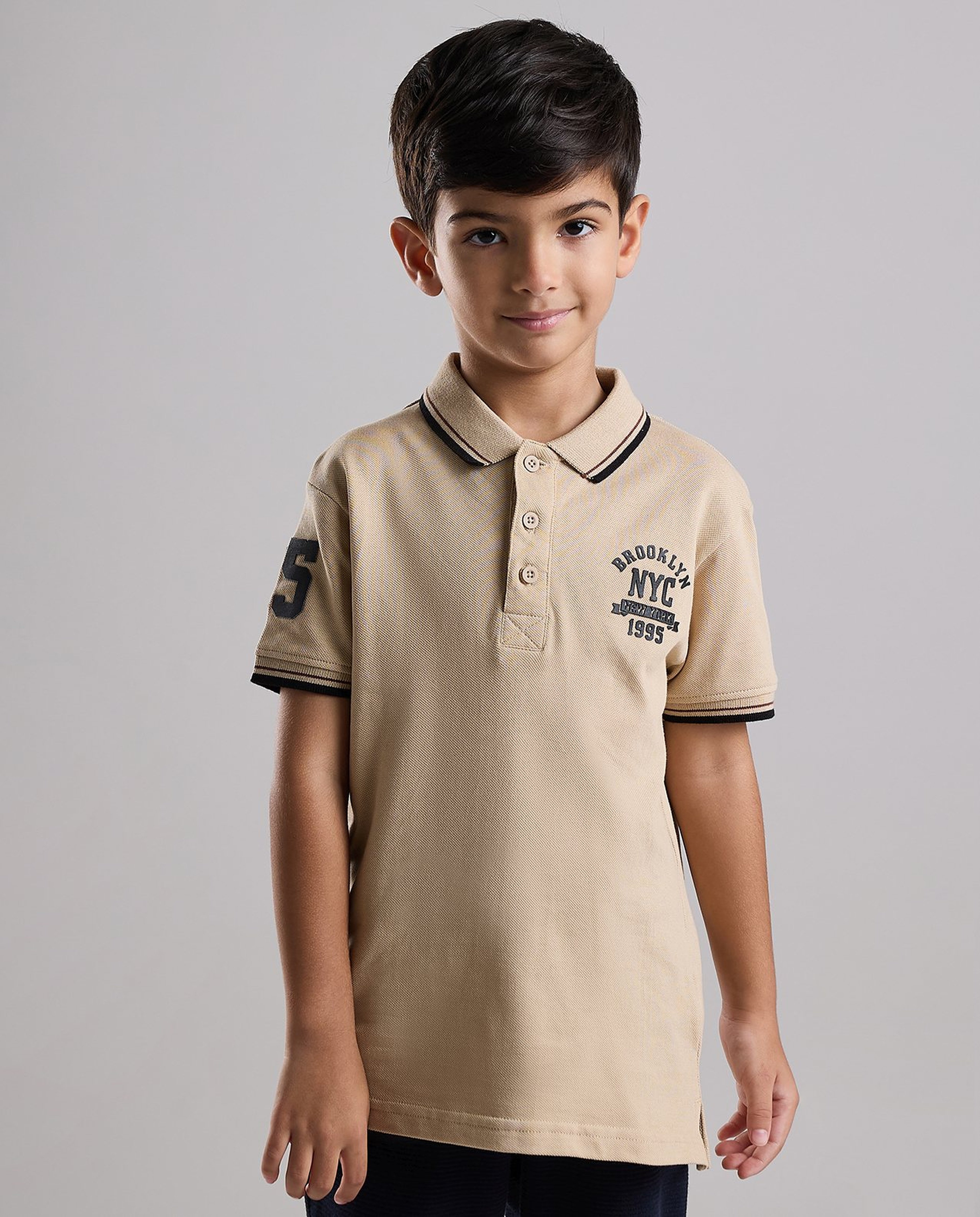 Print Detail Polo T-Shirt with Short Sleeves