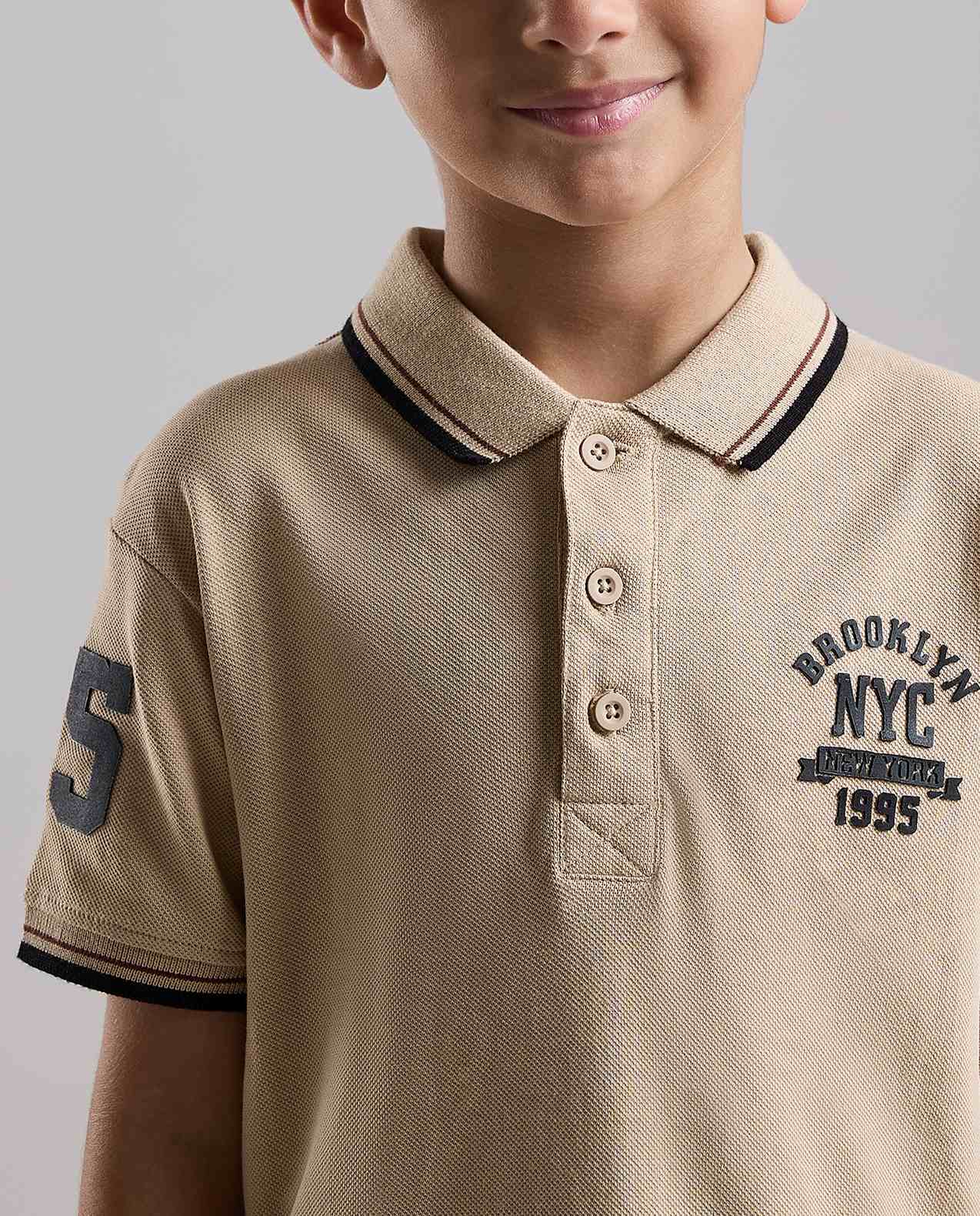 Print Detail Polo T-Shirt with Short Sleeves