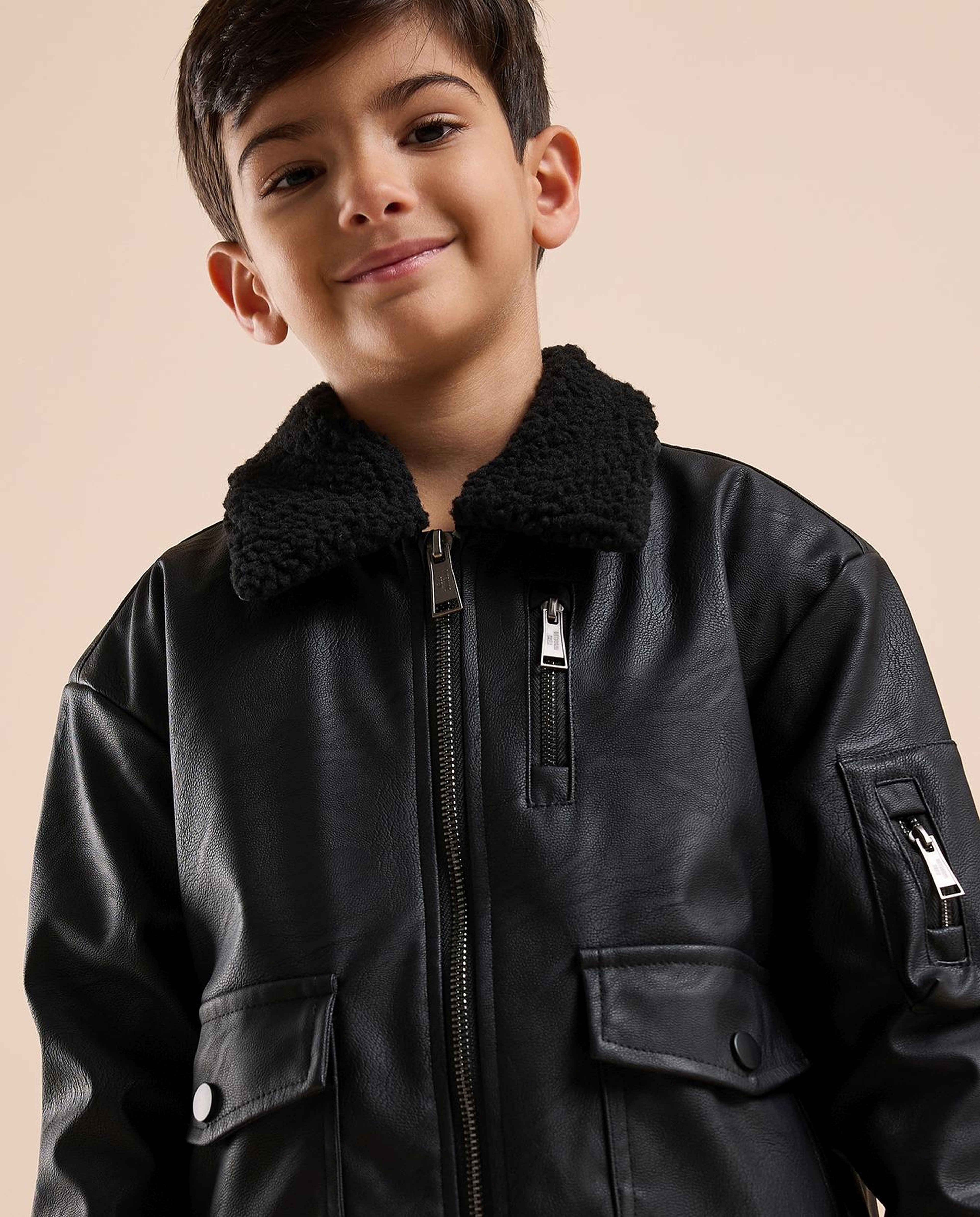 Textured Jacket with Zipper Closure