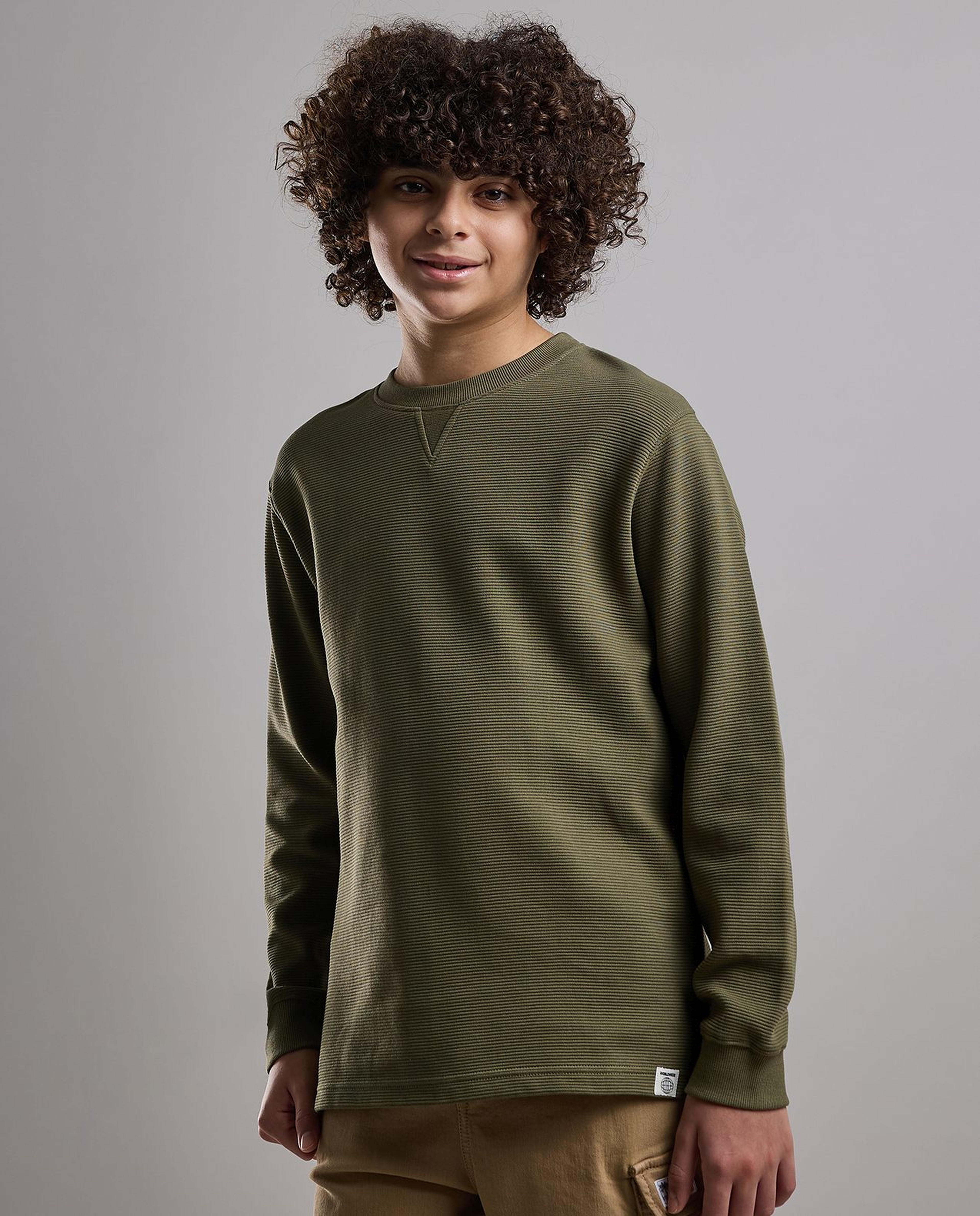 Solid T-Shirt with Crew Neck and Long Sleeves