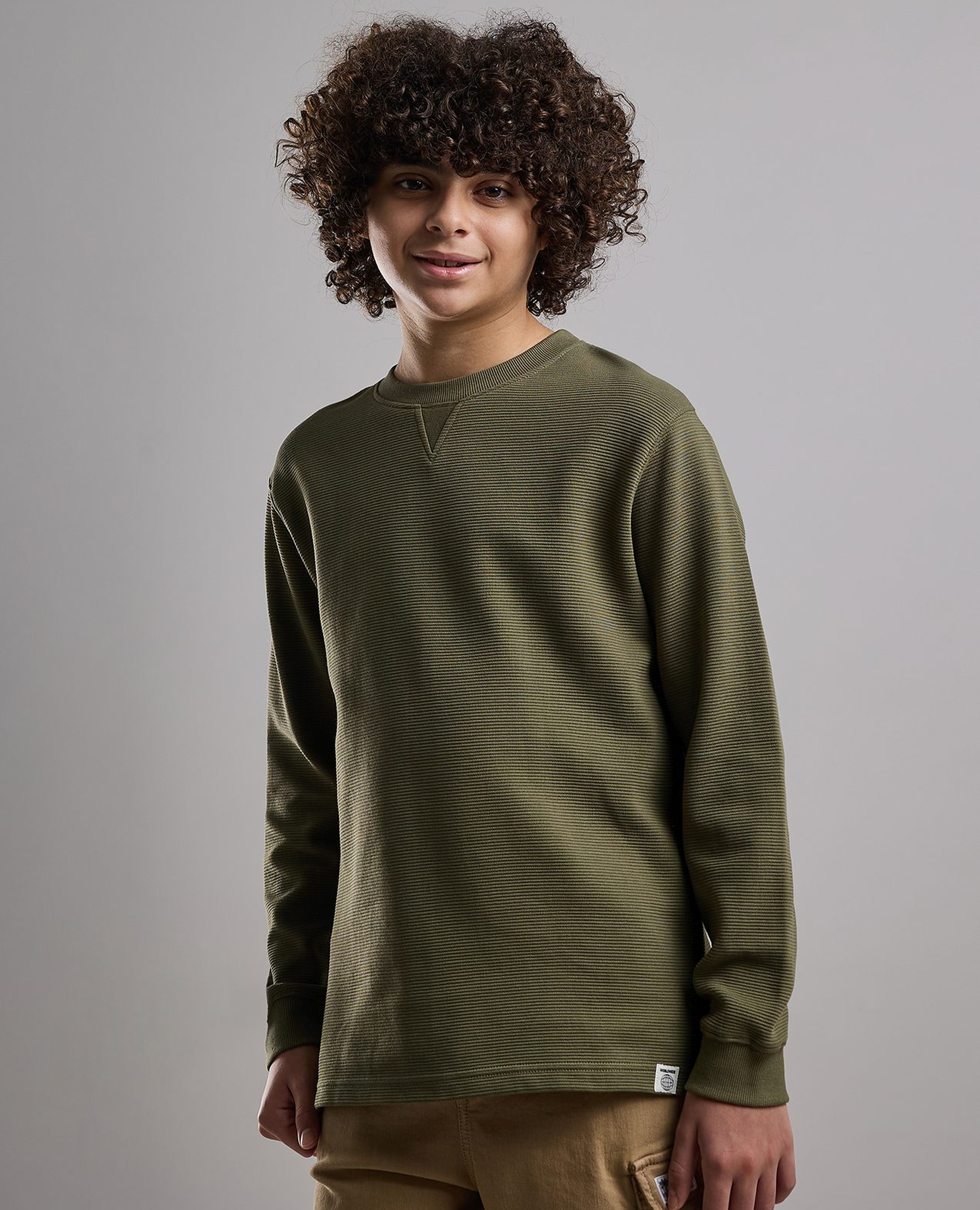 Solid T-Shirt with Crew Neck and Long Sleeves
