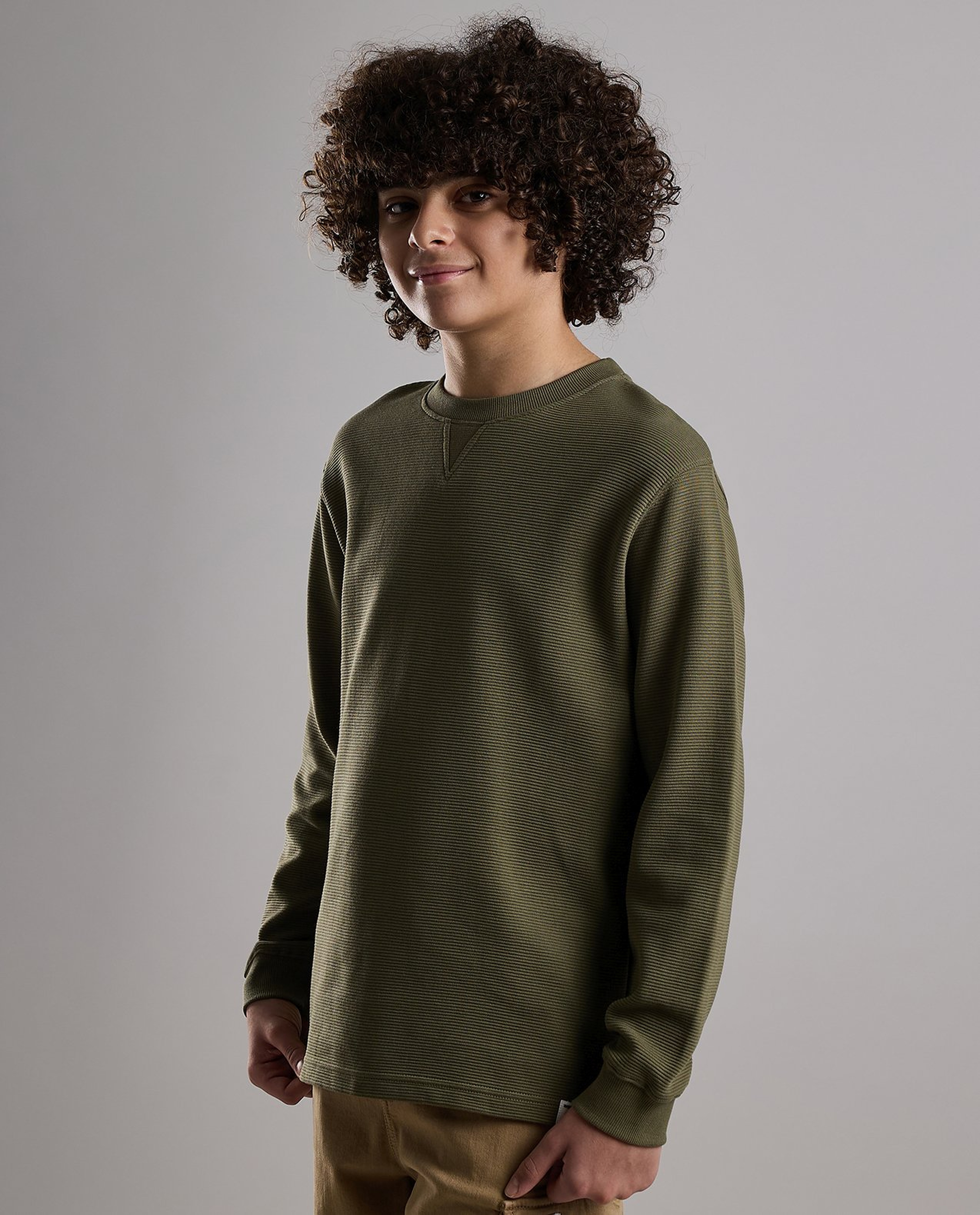 Solid T-Shirt with Crew Neck and Long Sleeves