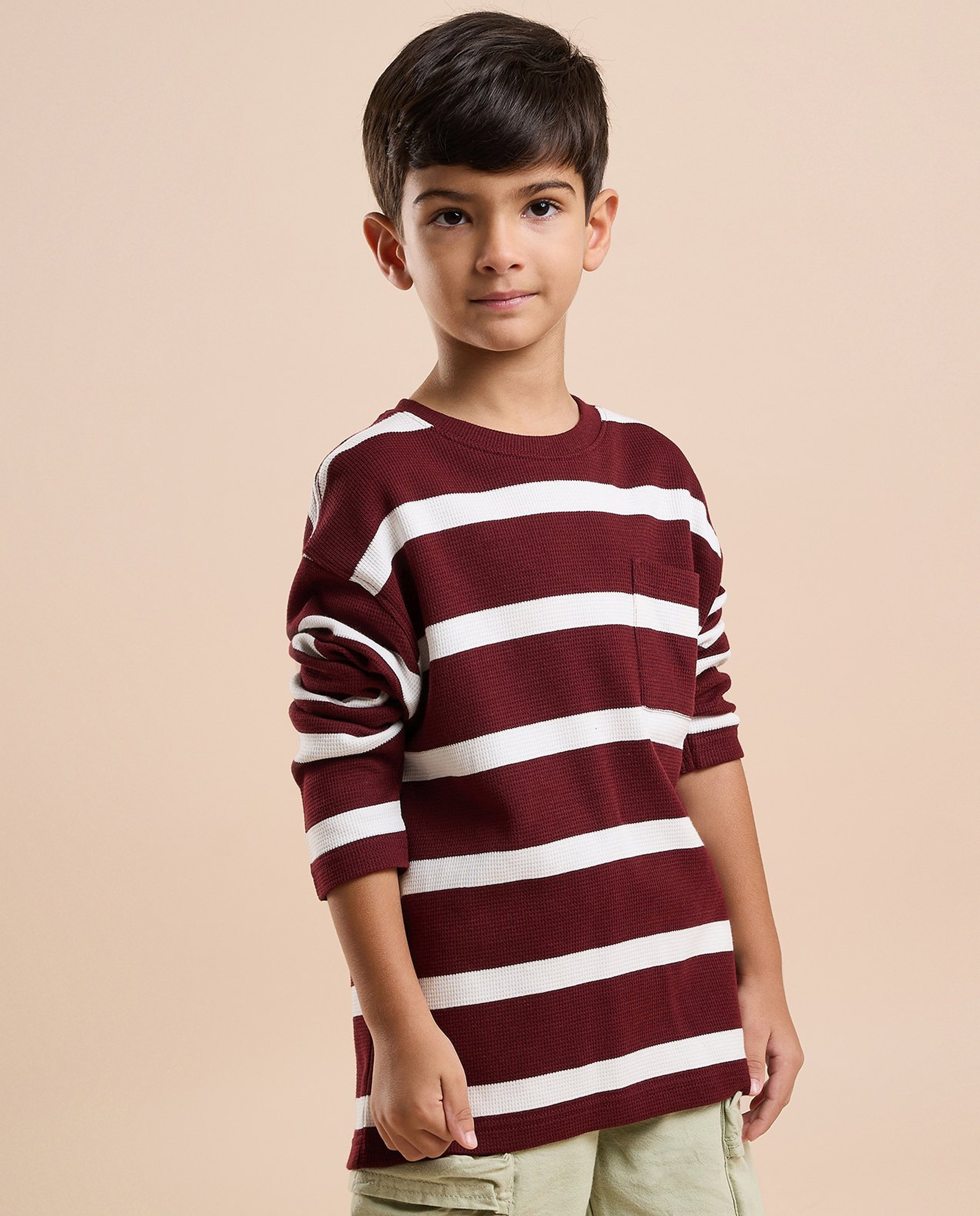 Striped T-Shirt with Crew Neck and Long Sleeves