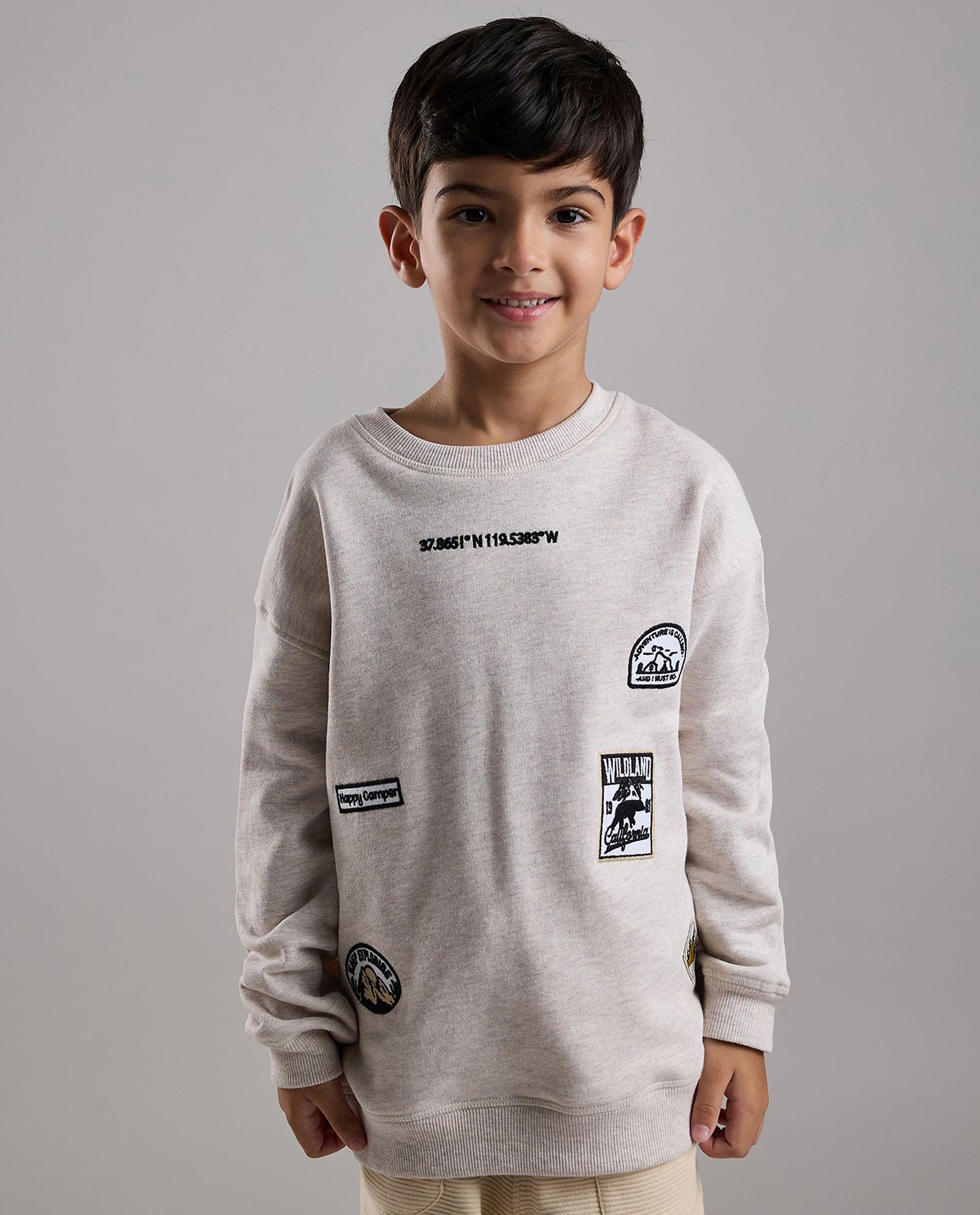 Embroidered Sweatshirt with Crew Neck and Long Sleeves