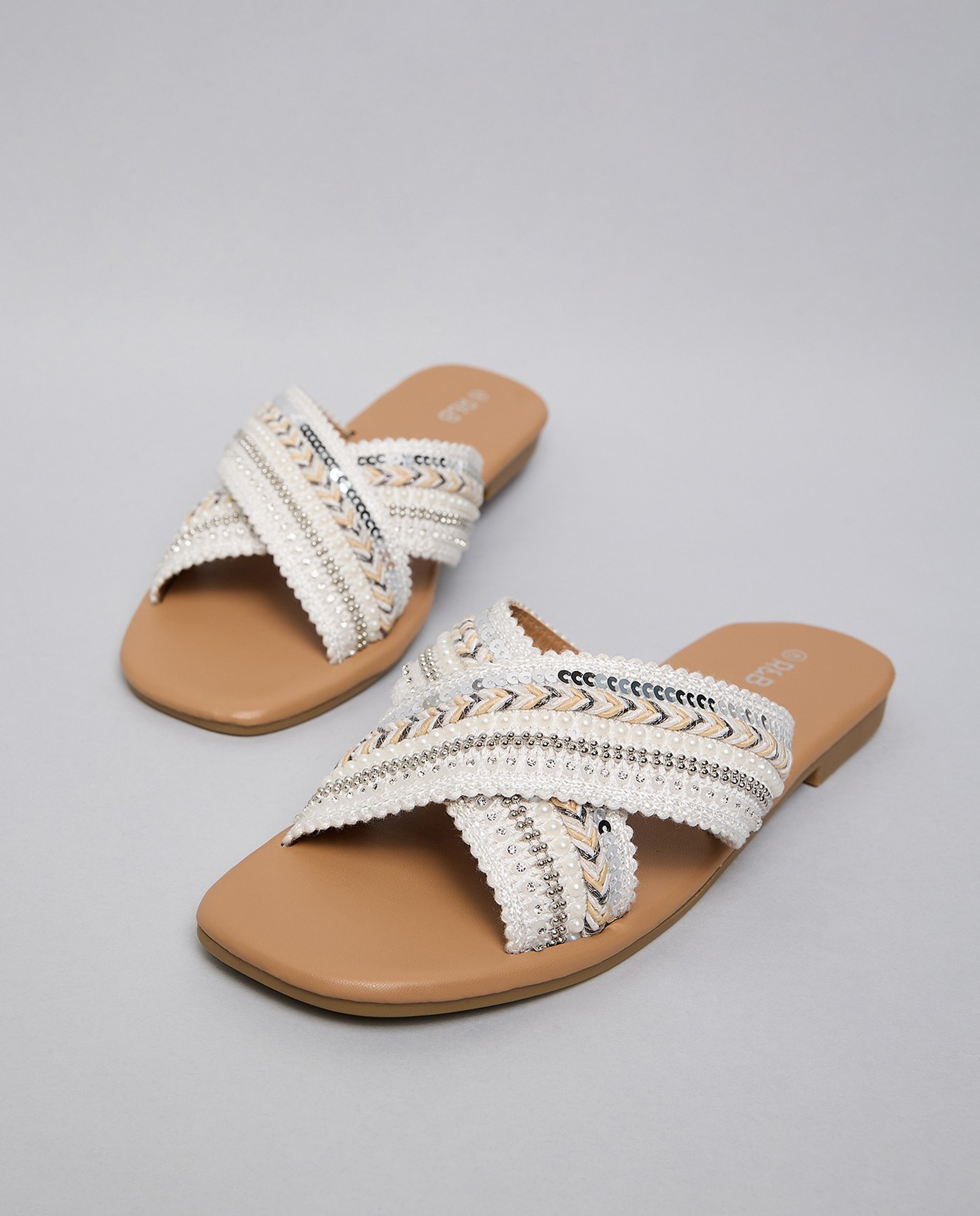 Embroidered Flat Sandals