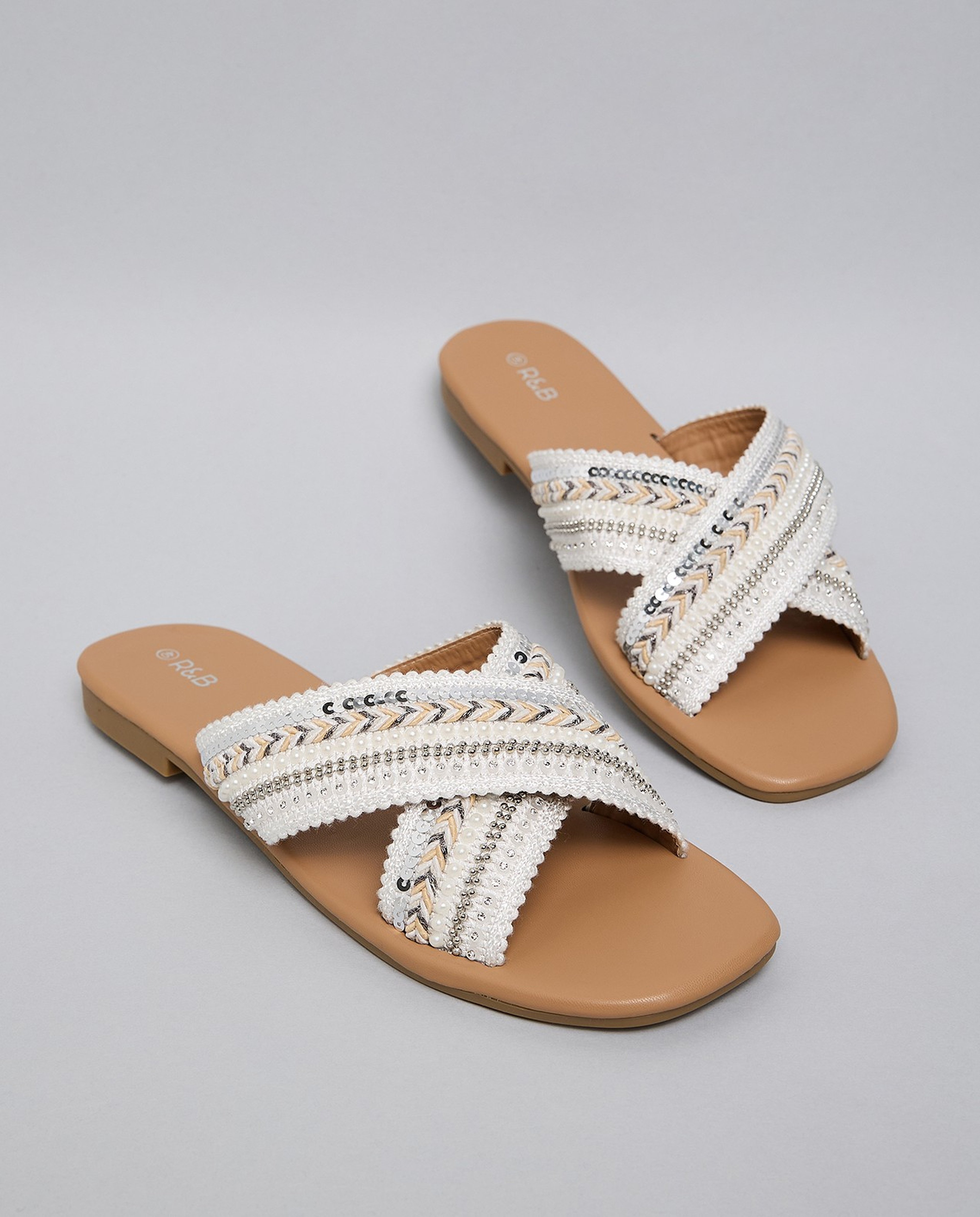 Embroidered Flat Sandals