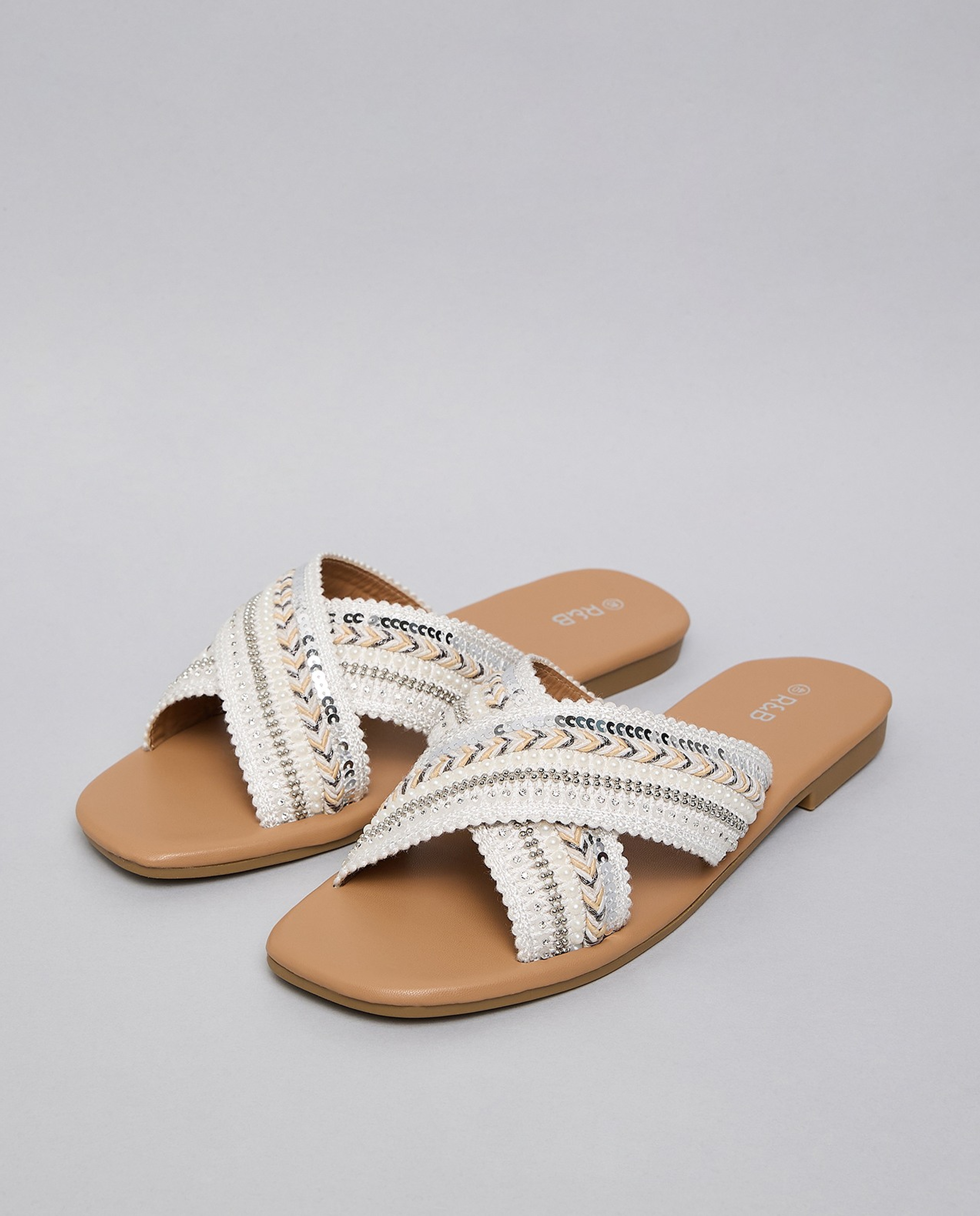 Embroidered Flat Sandals
