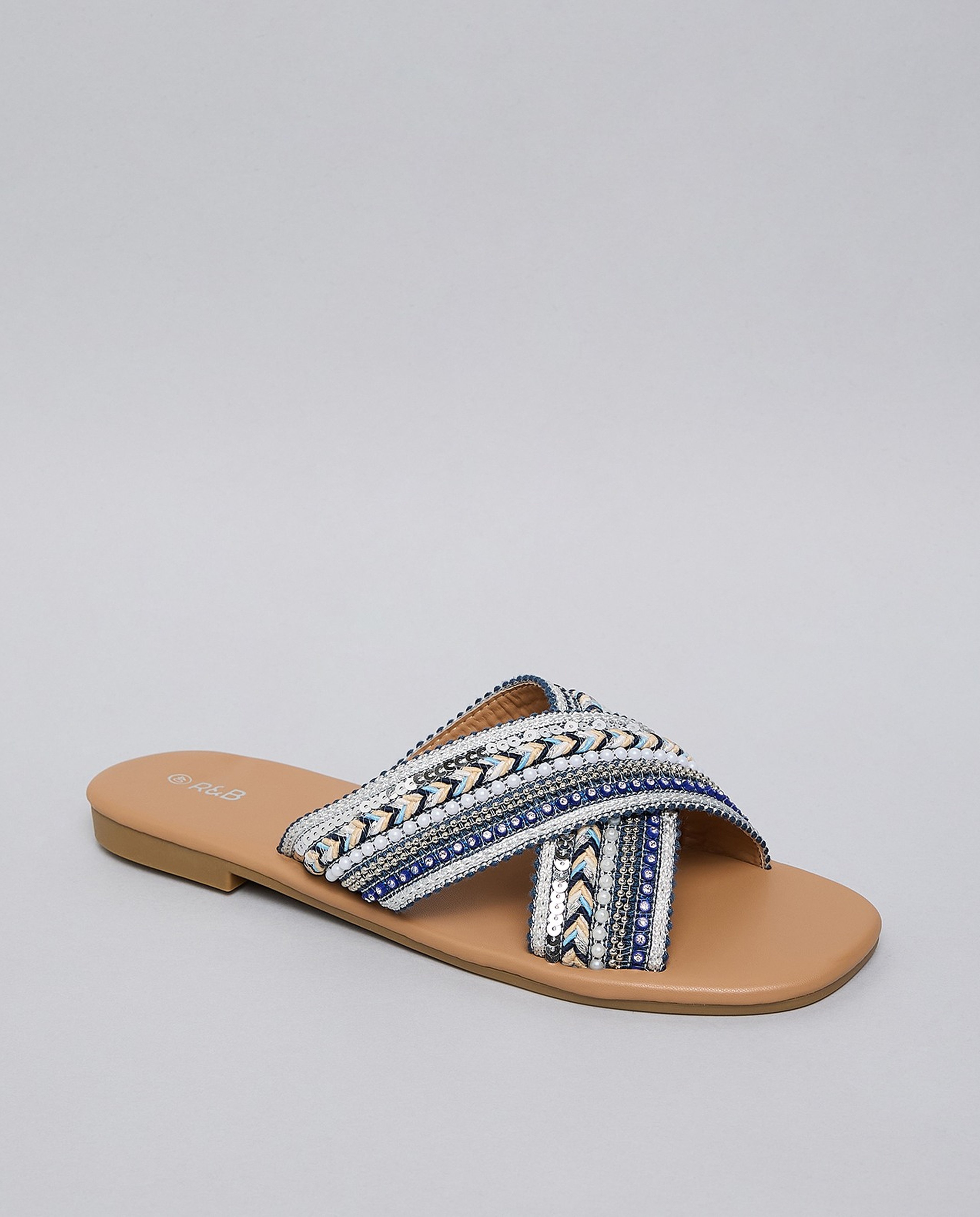 Embroidered Flat Sandals