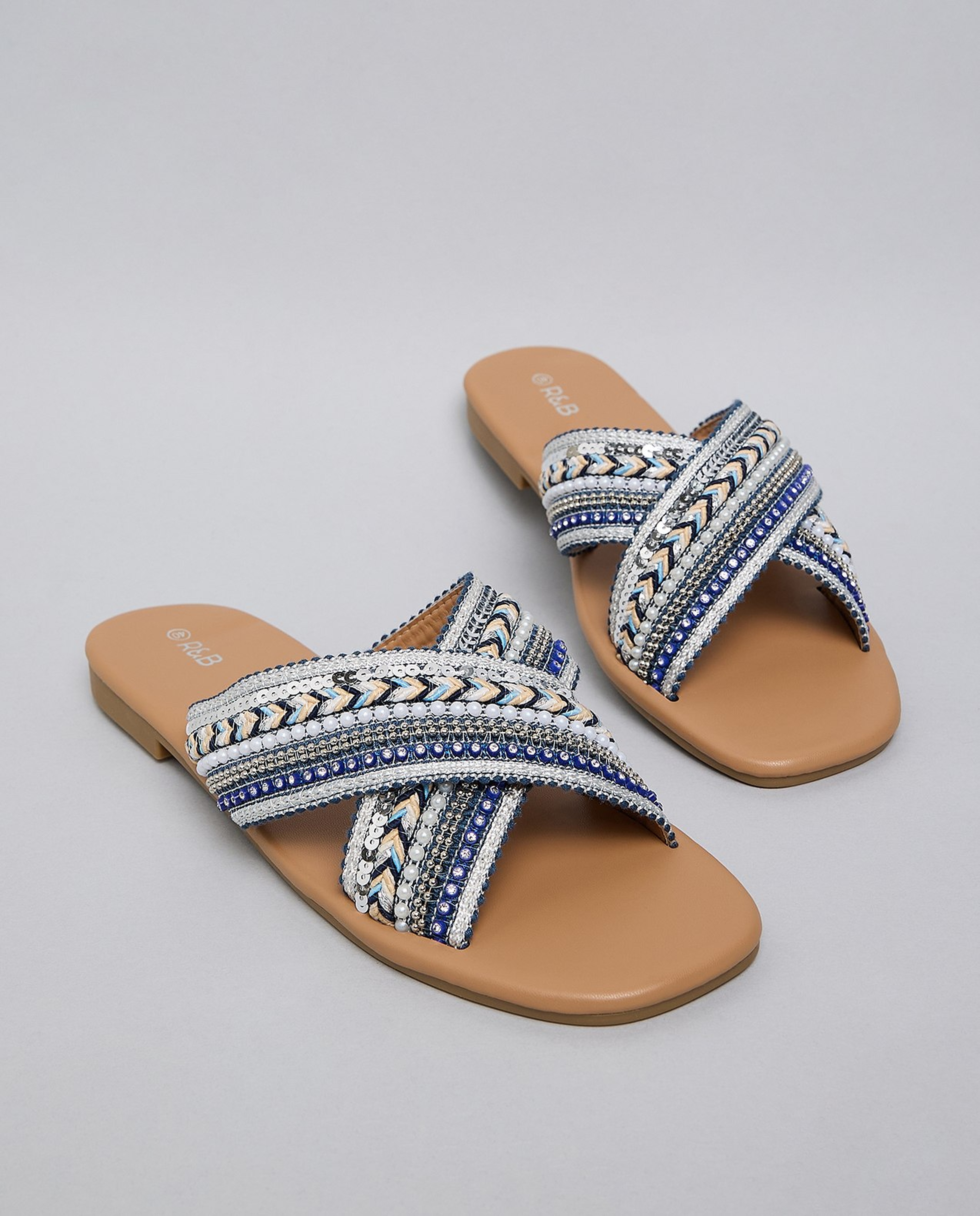 Embroidered Flat Sandals