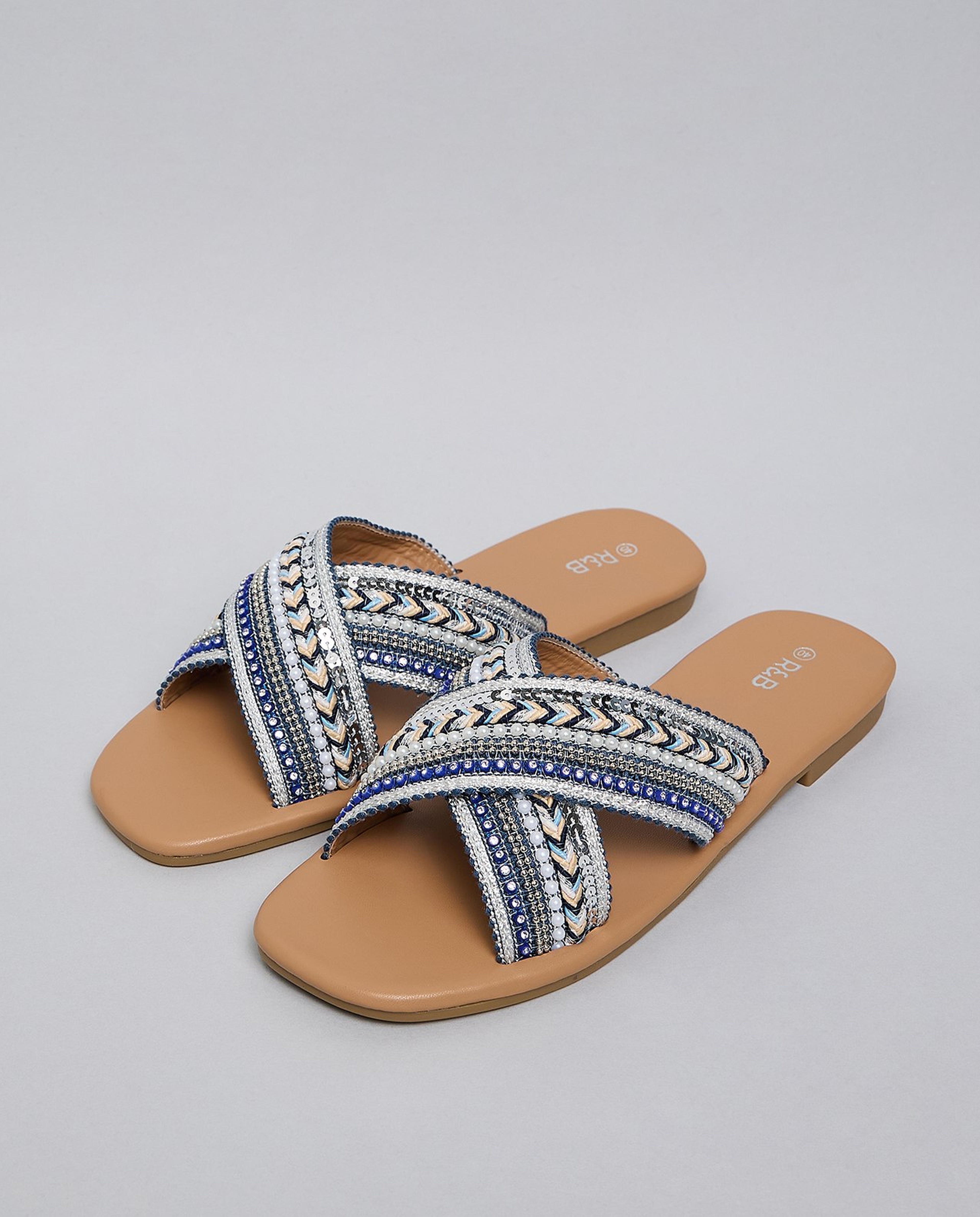 Embroidered Flat Sandals